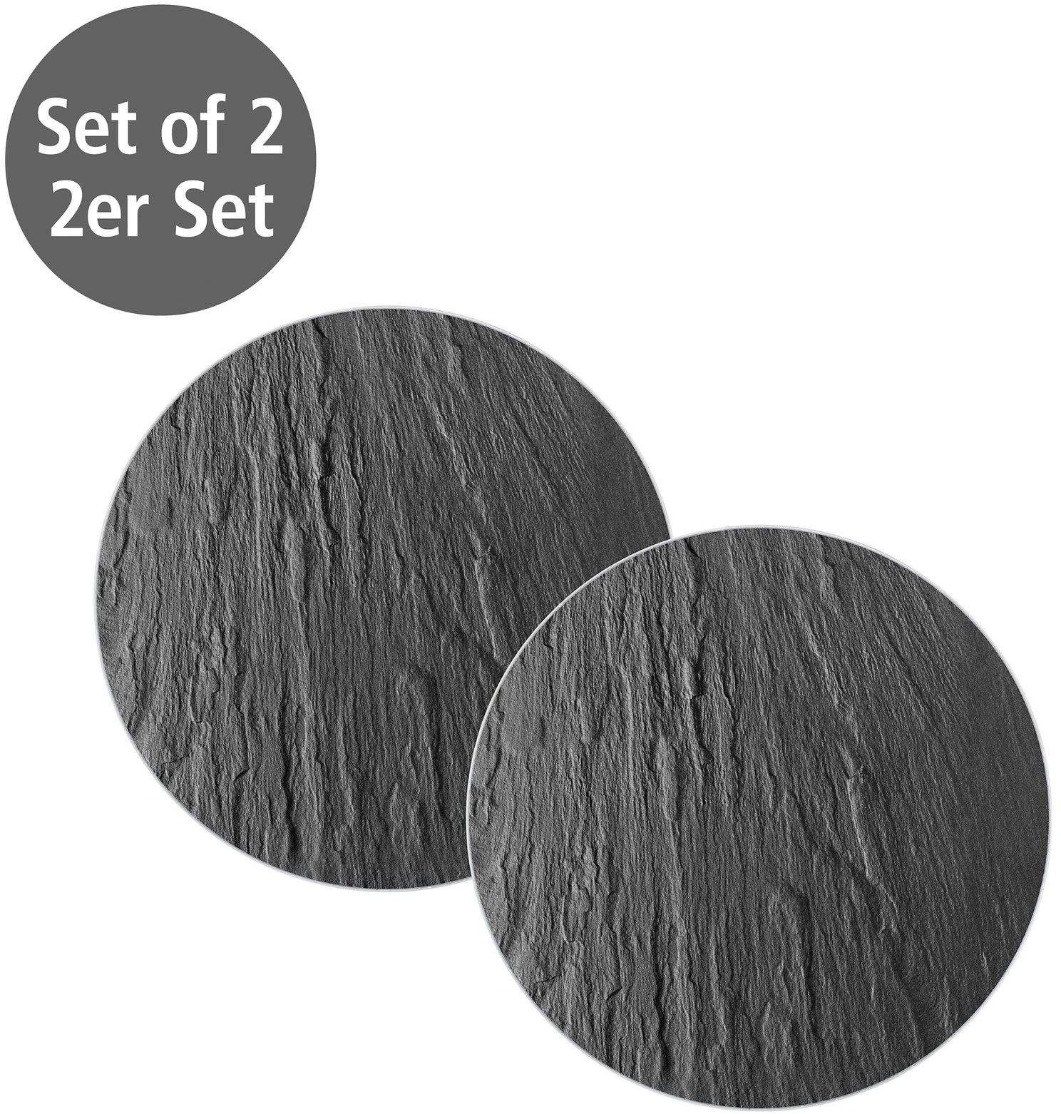 WENKO Topfuntersetzer Schiefer, Set, 2-tlg., Topfunterlage aus gehärtetem Glas, Schiefer-Optik, für Töpfe & Pfannen