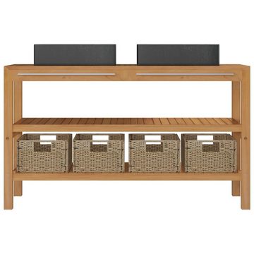 vidaXL Badezimmerspiegelschrank Waschtisch Massivholz Teak mit Waschbecken Marmor Schwarz (1-St)