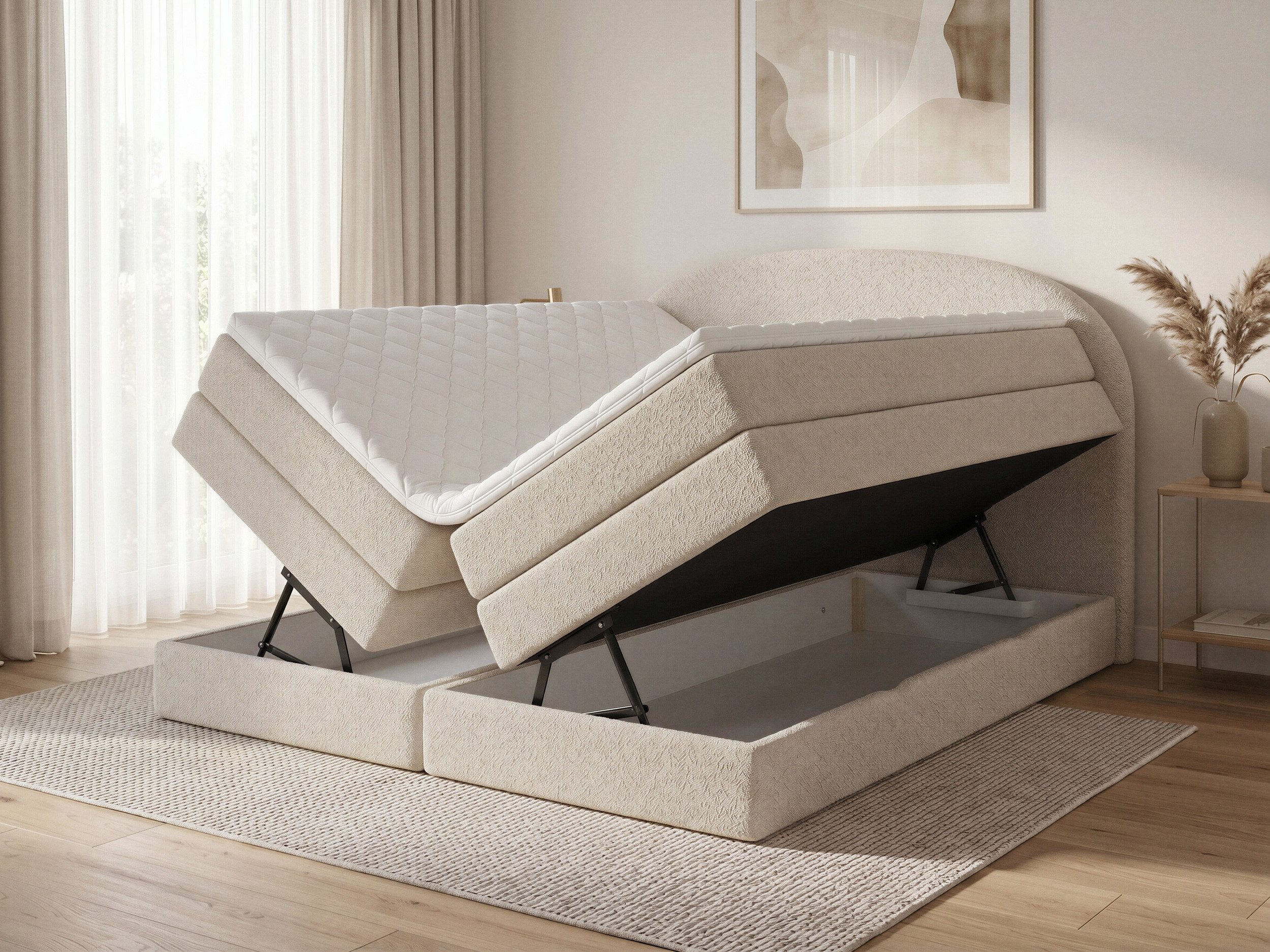 Sofnet Boxspringbett Cloud XL (2x Bettkästen, Bonellfederkern- und Taschenfederkernmatratze, Topper), Polsterbett, Doppelbett, Webstoff, mit Kopfteil, 140/160/180x200 cm
