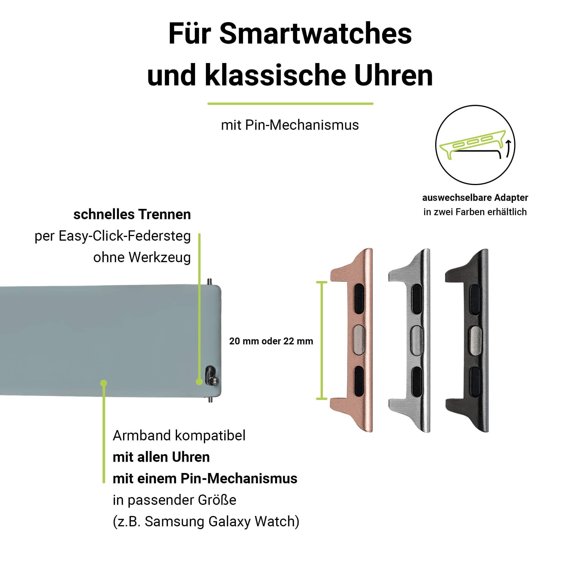Artwizz Armband Adapter, Smartwatch-Armband Hellgrau, & 3-1 Silicone, Apple 6-4 mit (41mm), Silikon WatchBand 9-7 (40mm), Watch (38mm) SE