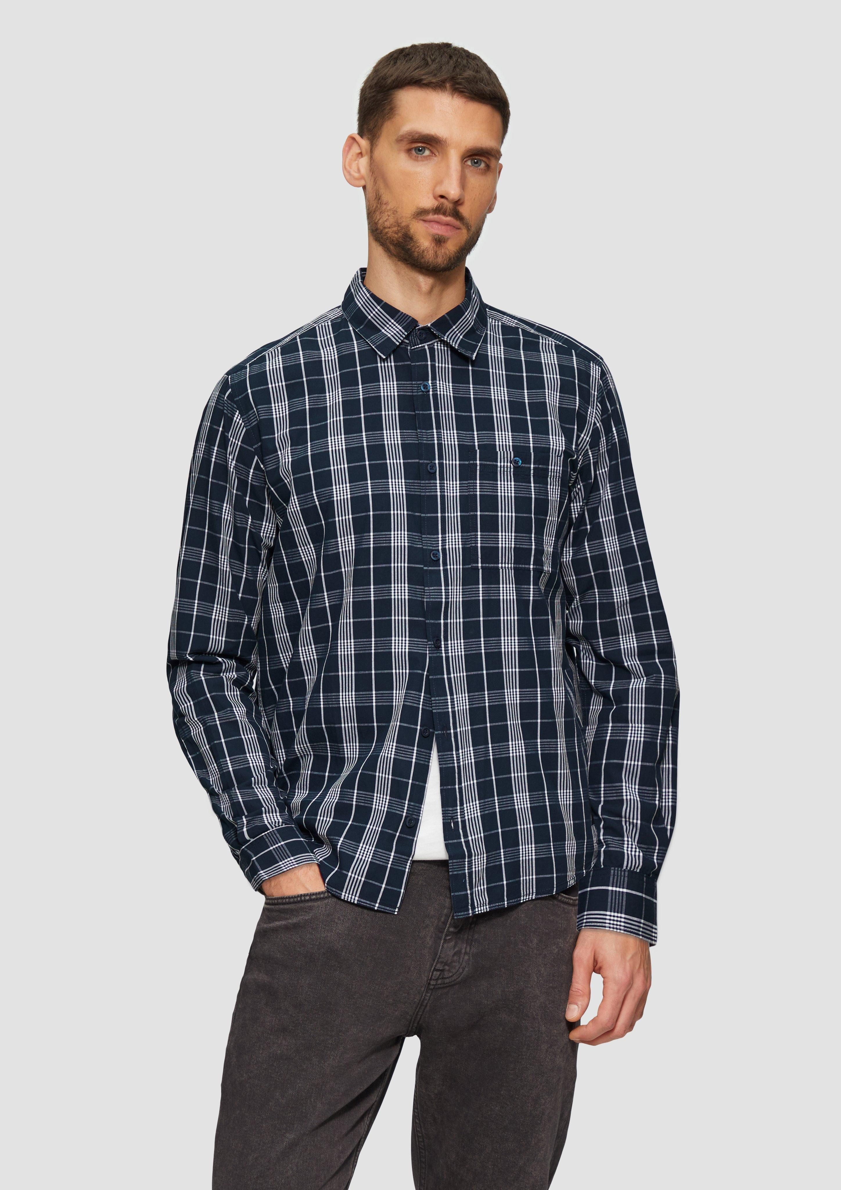 Langarmhemd Regular Fit: Kariertes Hemd mit Label-Patch