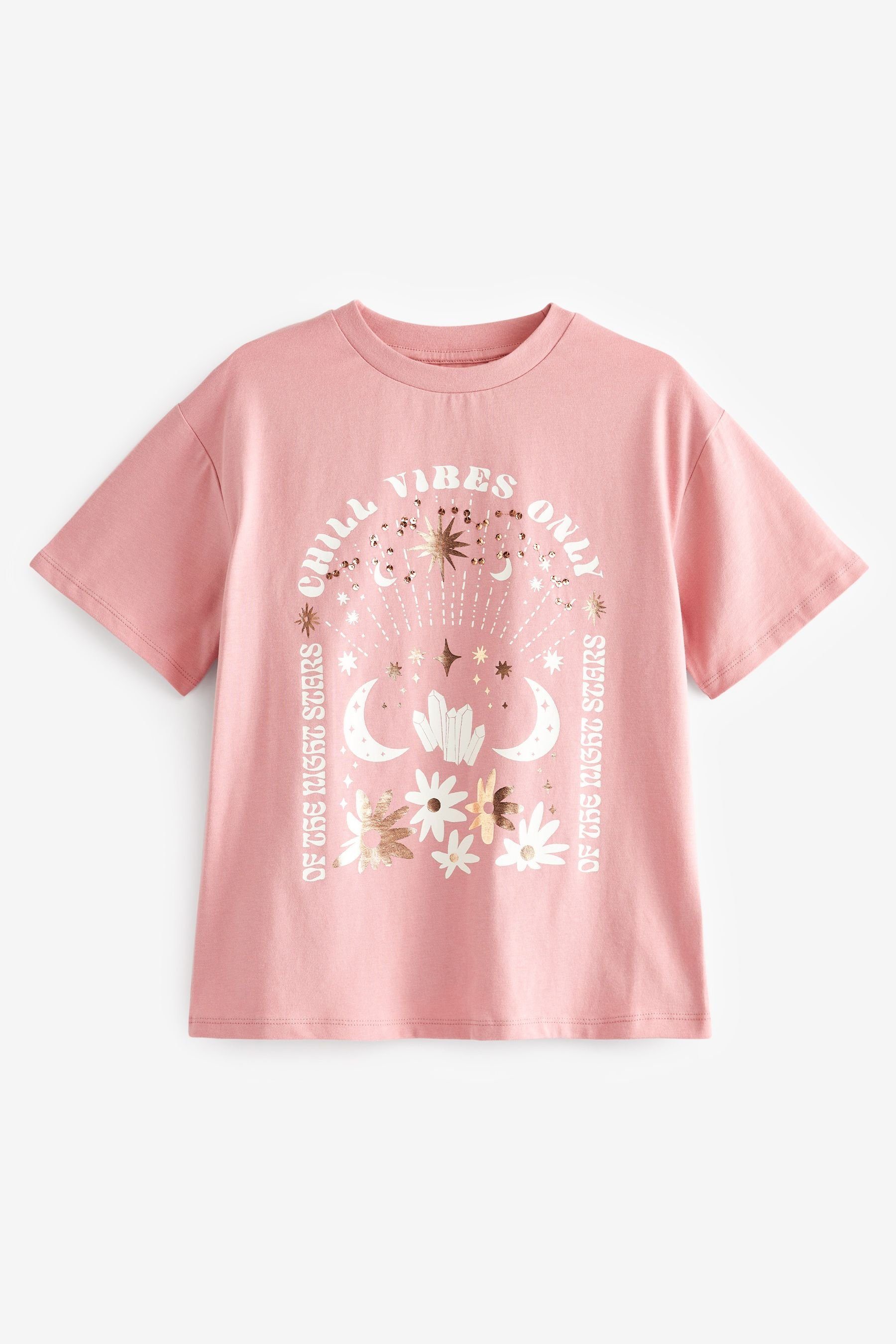 Sequin (1-tlg) T-Shirt T-Shirt mit Pink Next Himmelsgrafik