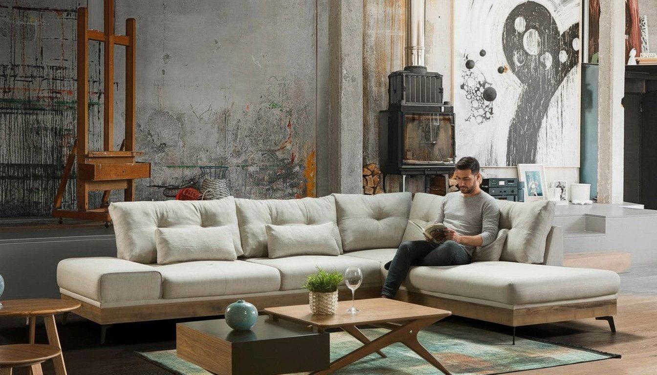 Xlmoebel Ecksofa Holz Couch L-Form für Wohnzimmer