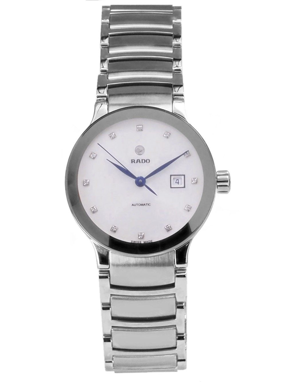 Rado Automatikuhr schweizer Damen Uhr R30027733 Centrix Diamond Ø 28 mm Centrix Diamond, Glasboden, 12 Diamanten besetzt