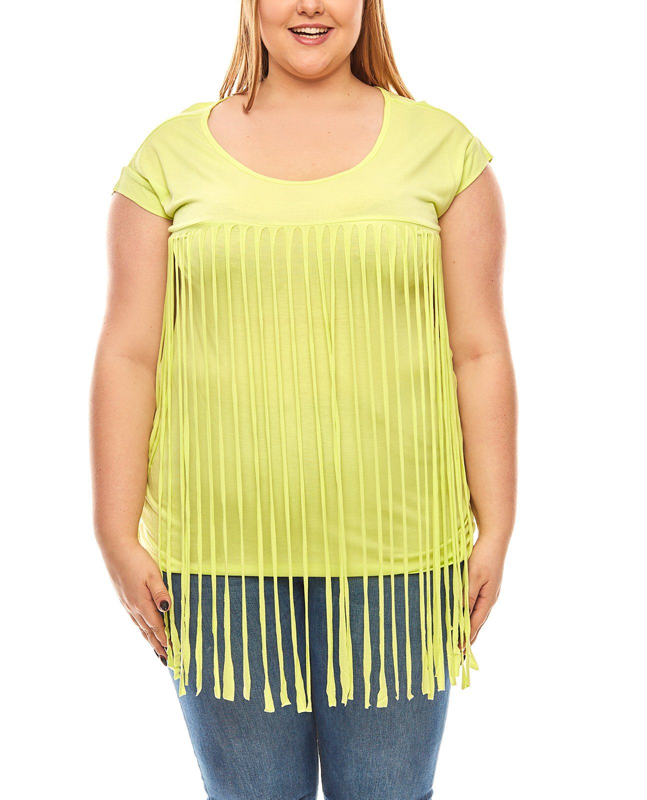 Aniston by BAUR Rundhalsshirt »Aniston T-Shirt Damen Fransen-Shirt Große  Größen Grün« online kaufen | OTTO