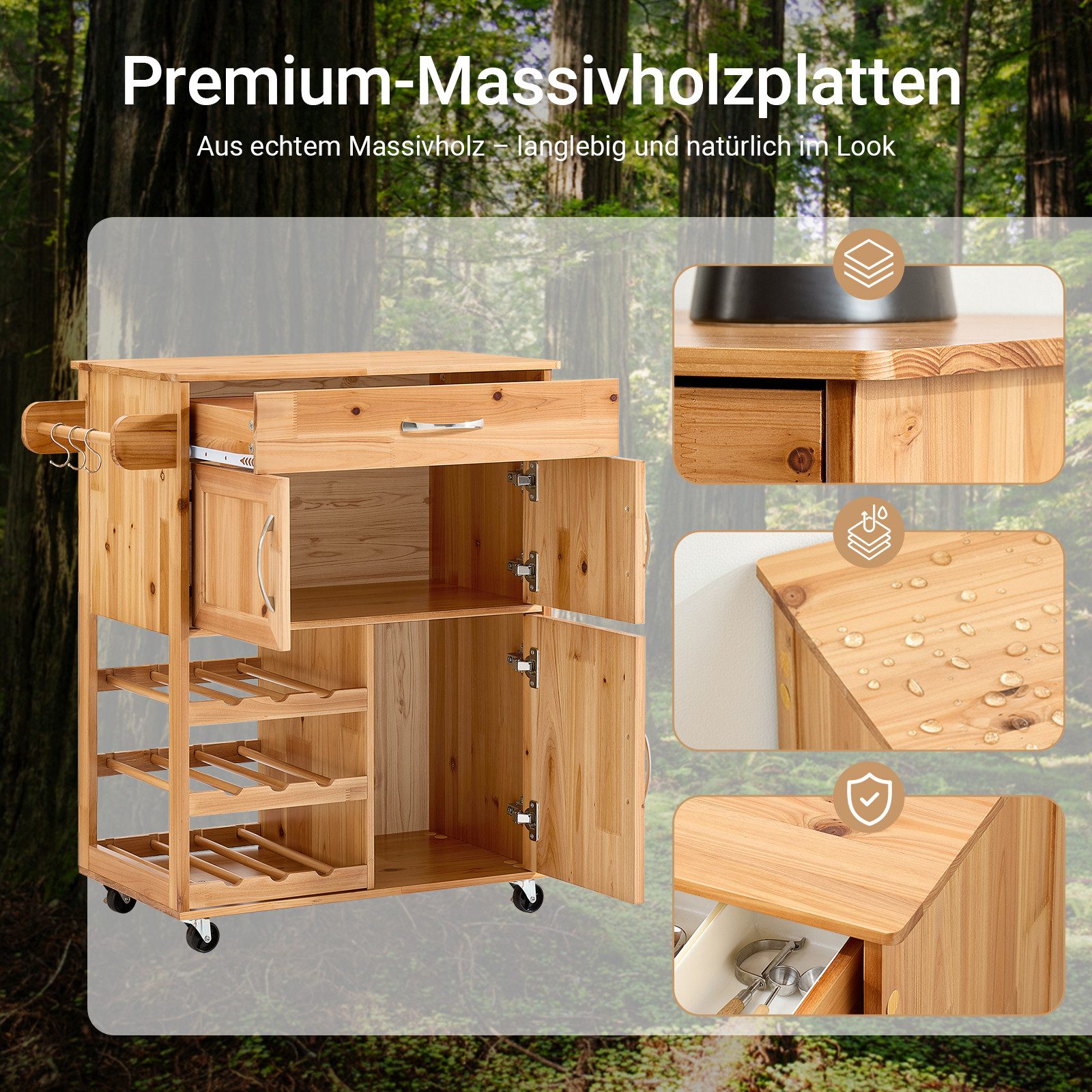 SoBuy Küchenwagen FKW45, Küchenwagen auf Rollen, Kücheninsel, Küchenregal, Servierwagen mit Flaschenablagen Weinschrank Rollwagen Küche Esszimmer – Bild 3 von 5