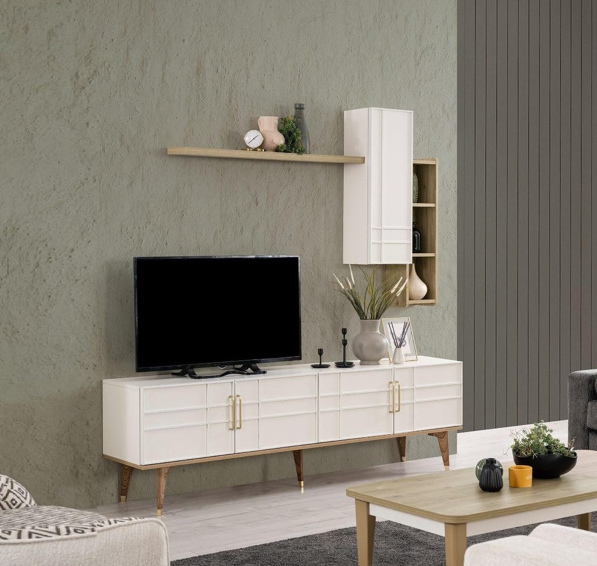 Sideboard TV Lowboard Schrank Wohnzimmer Regal Weiß Holz Möbelstück