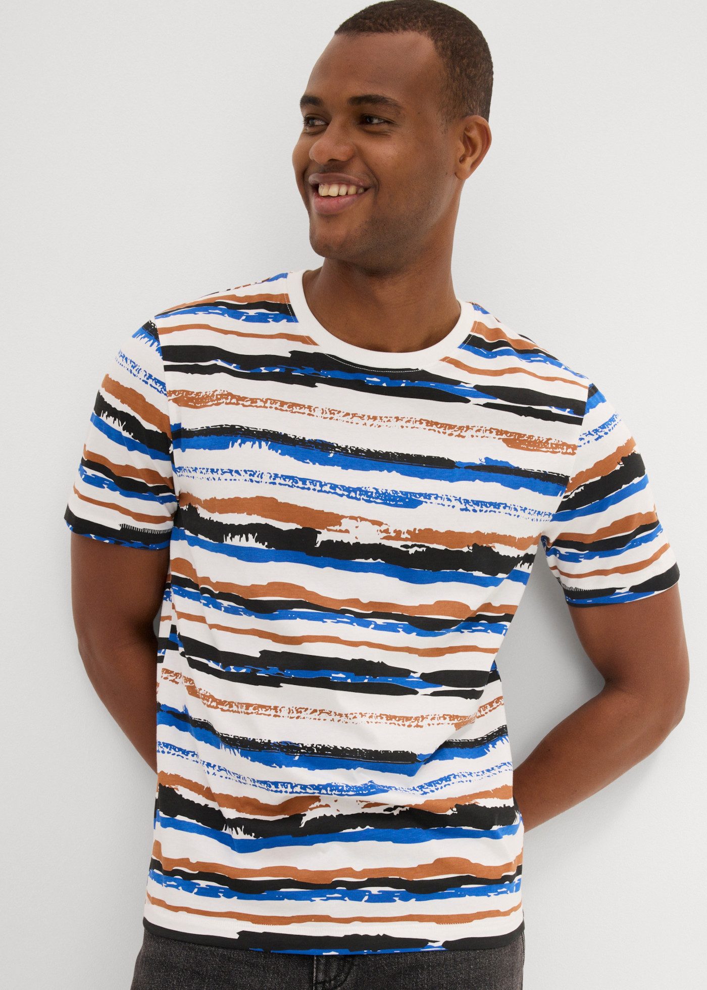 bonprix T-Shirt Regular Fit, Kurzarm, bunt gestreift, aus Baumwolle