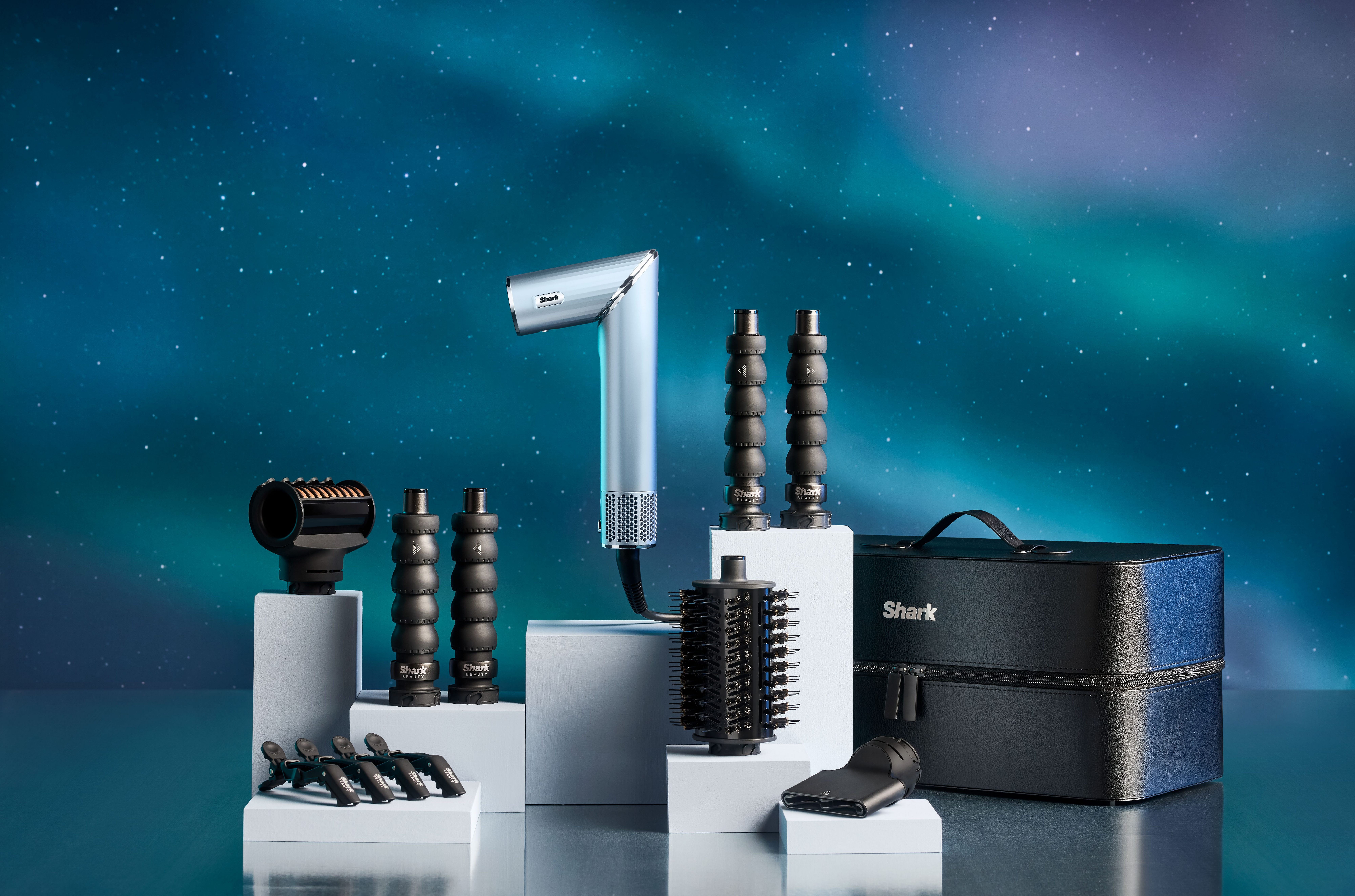 Shark Multihaarstyler Shark FlexStyle Haarstyler und -trockner Glacial Blue [HD476WHEU], Perfekt für jeden Haartyp