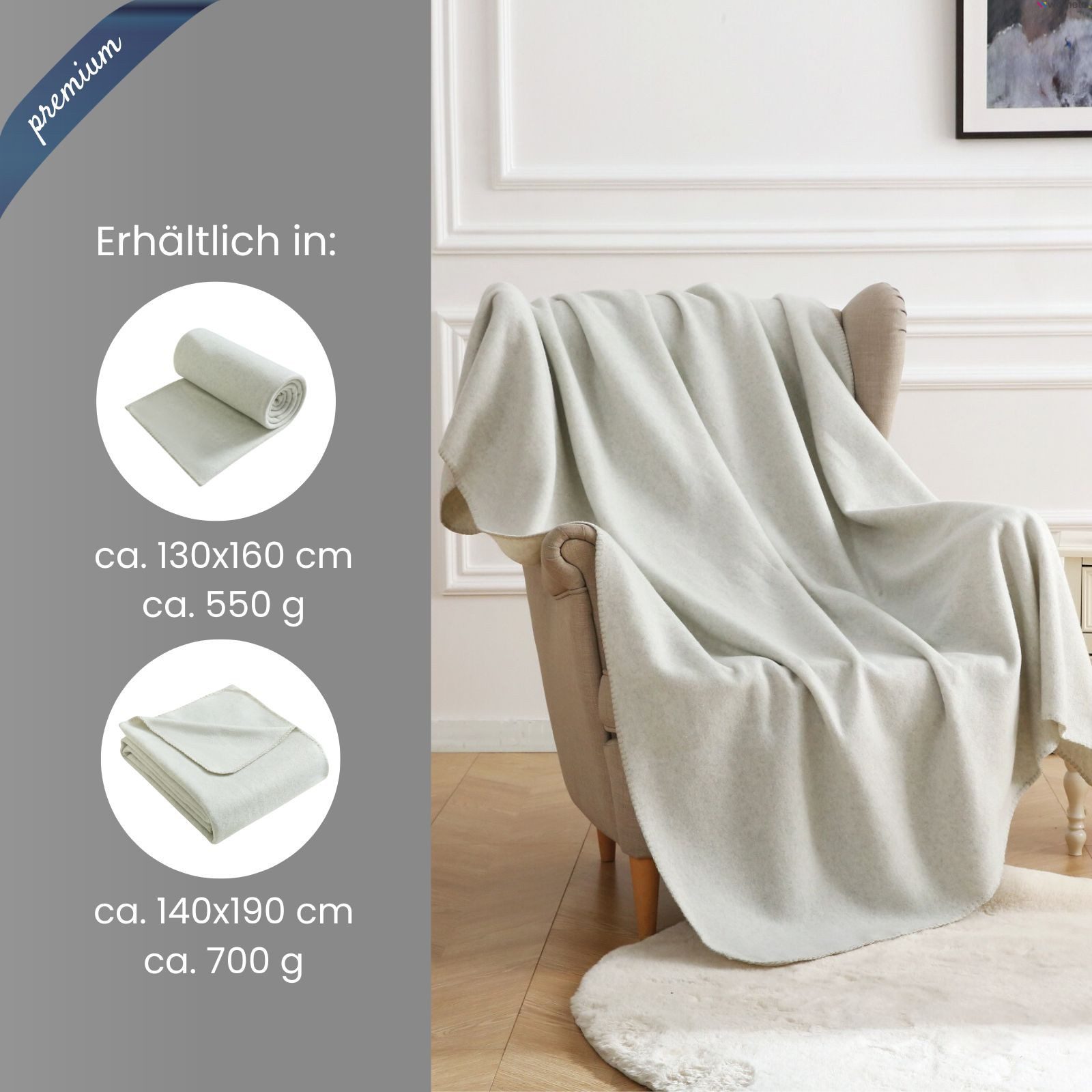 Wohndecke Premium-Fleecedecke in 2 Größen, wometo, OEKO-TEX®, extra dick, Qualitäts-Kettelrand & Anti-Pilling