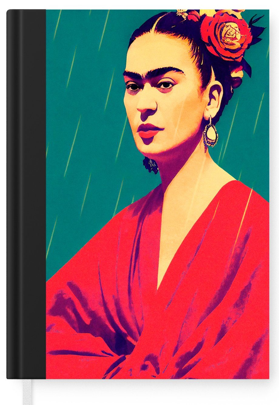 - Journal, Notizbuch Seiten, - - 98 - Frau MuchoWow Kahlo Rot, Tagebuch, Haushaltsbuch Merkzettel, Vintage A5, Porträt Notizheft, Frida