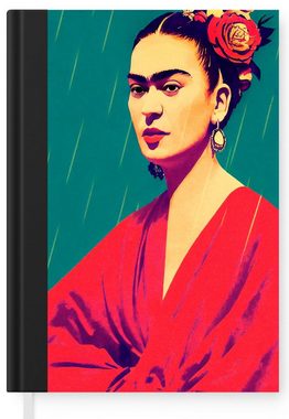MuchoWow Notizbuch Porträt - Frida Kahlo - Frau - Vintage - Rot, Journal, Merkzettel, Tagebuch, Notizheft, A5, 98 Seiten, Haushaltsbuch