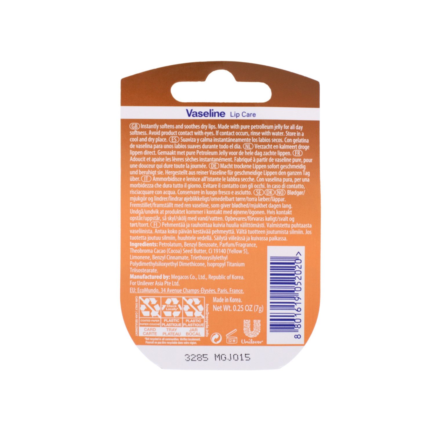 Vaseline Lippenpflegestift 3x Vaseline Lip Therapy Cocoa Butter je 7g Pflegender Lippenbalsam für