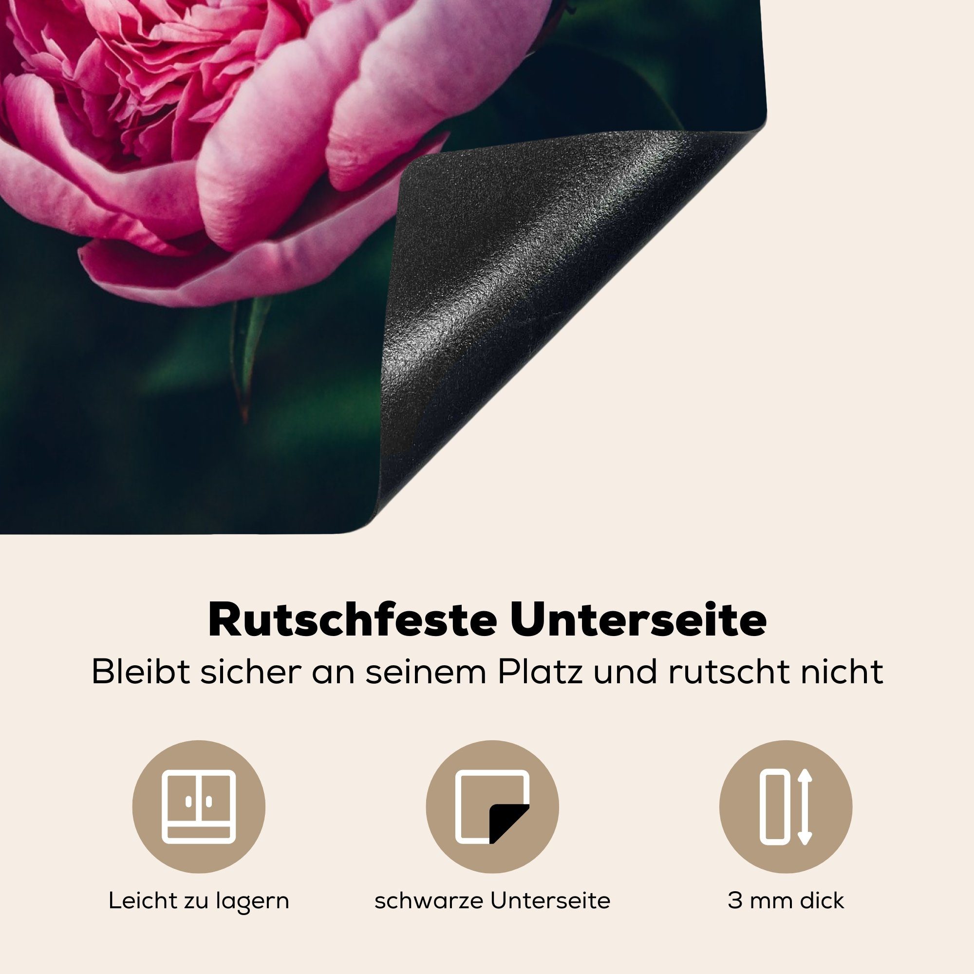 MuchoWow Herdblende-/Abdeckplatte Blumen - cm, tlg), 57x51 - Rosa Vinyl, Rosen, Induktionsschutz, (1 Ceranfeldabdeckung Induktionskochfeld
