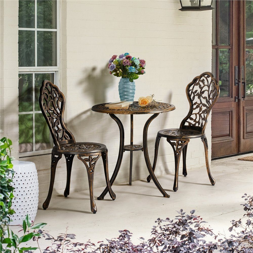 Yaheetech Balkonset 3er Gartenmöbel-Set, 2 Stühle & 1 Runder Tisch, Bistroset aus Aluminiumguss Gartengarnitur für 2 Personen
