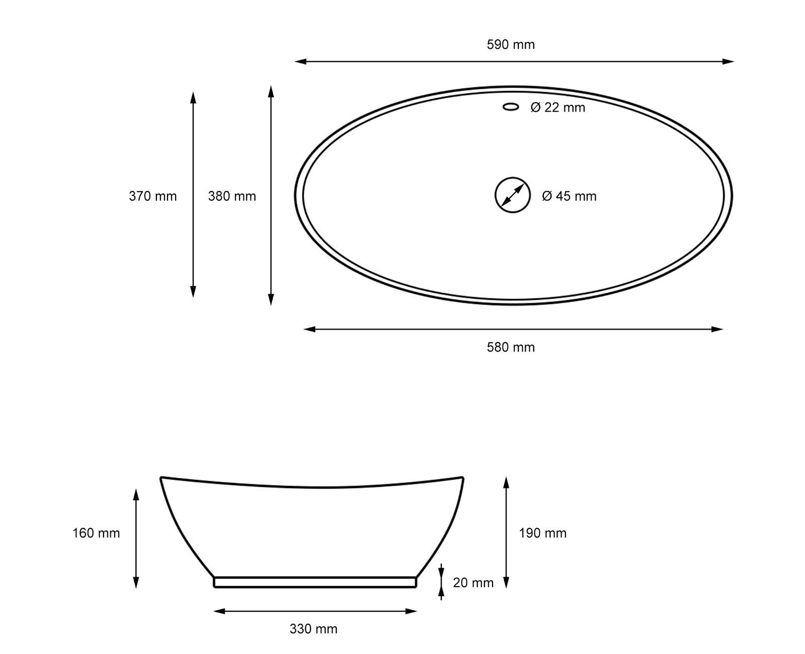 HAGO Aufsatzwaschbecken Keramik Waschbecken oval 590x380x190 günstig online kaufen