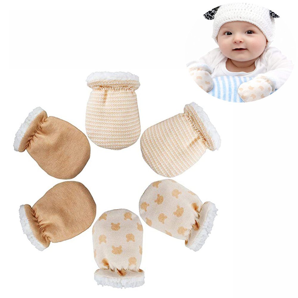 Lubgitsr Strickhandschuhe 3 Paare Baby Fäustling Handschuhe Warme Baumwoll Handschuhe Baby | Strickhandschuhe