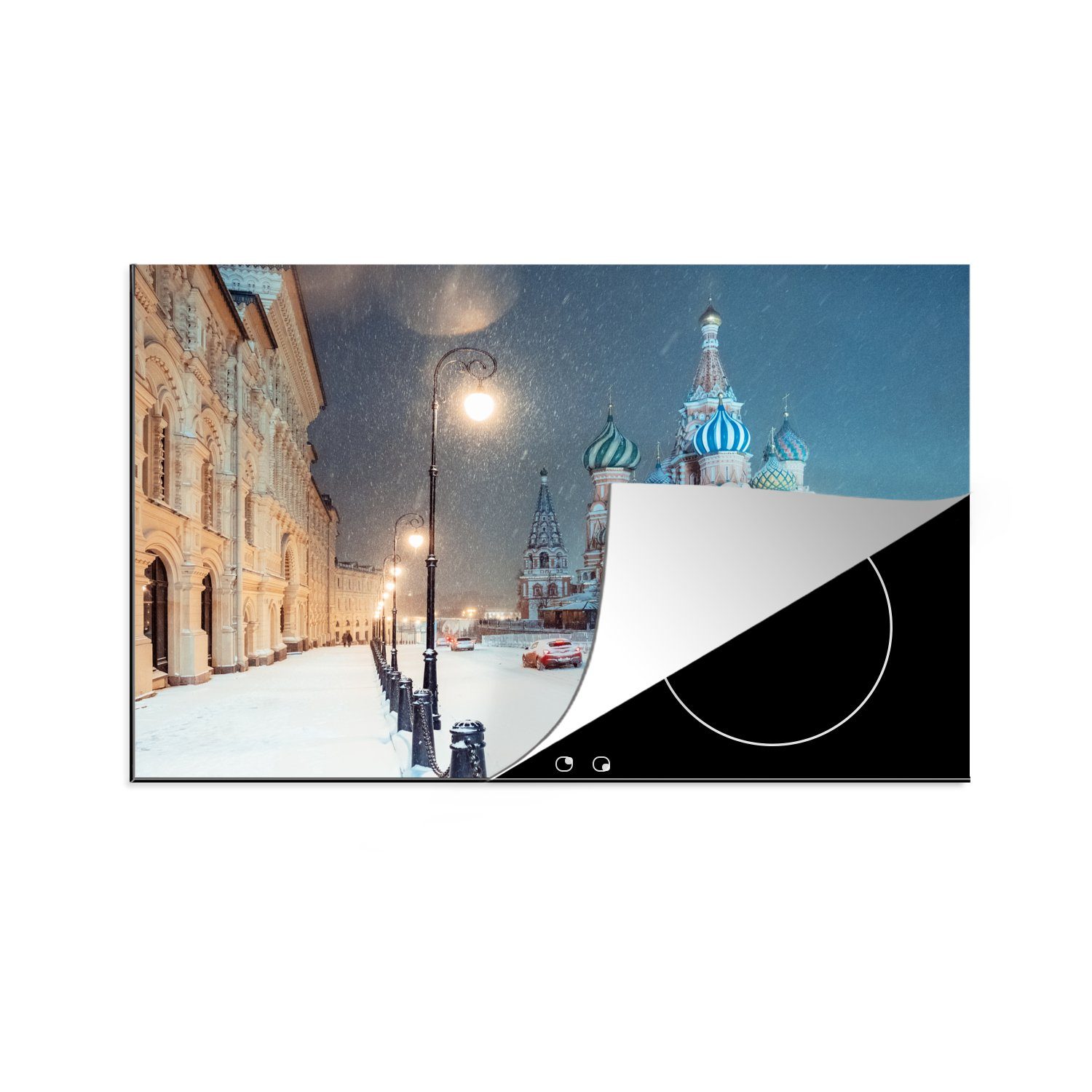 MuchoWow Herdblende-/Abdeckplatte Winter in Moskau am Abend, Vinyl, (1 tlg), 81x52 cm, Induktionskochfeld Schutz für die küche, Ceranfeldabdeckung