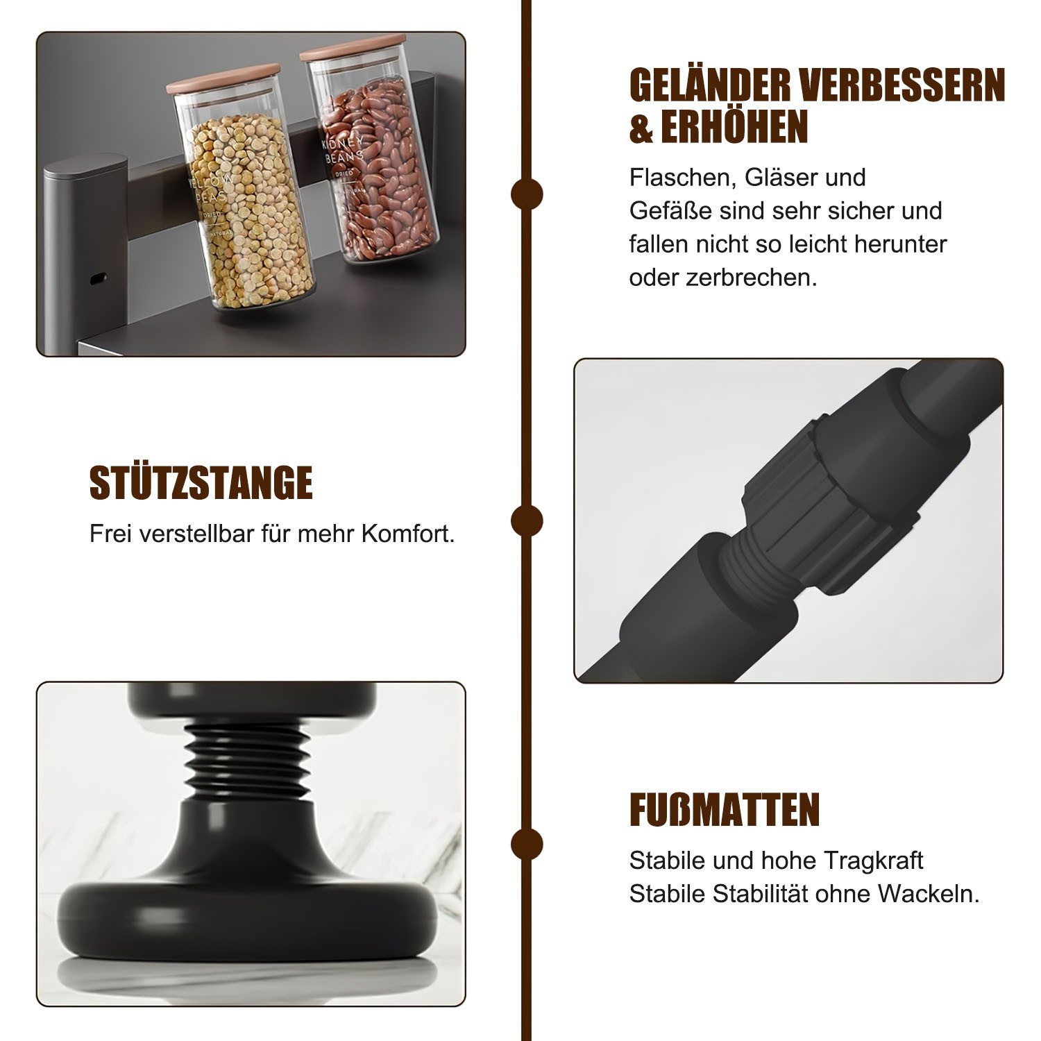 SURFOU Standregal Mikrowellen Regal 2-Stufig Microwave Shelf Schrank Küchenregal 40-60cm, Küchen Mikrowelle Ständer Regal, Kohlenstoffstahl Küchenaufbewahrung O – Bild 5 von 5