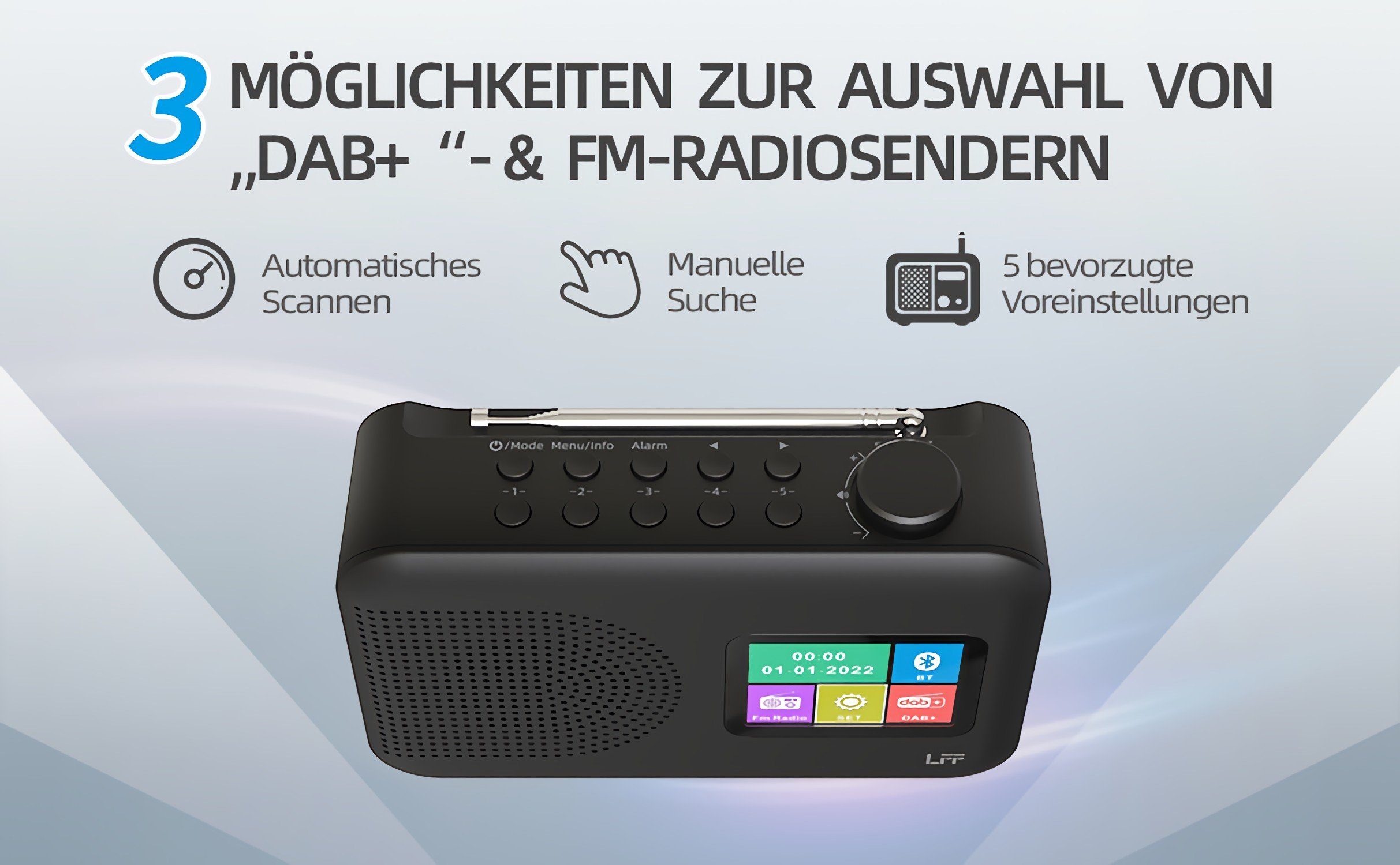 mit mit DAB awortek Farbdisplay Digitalradio RDS Digitalradio Schwarz (DAB) Radio Bluetooth UKW
