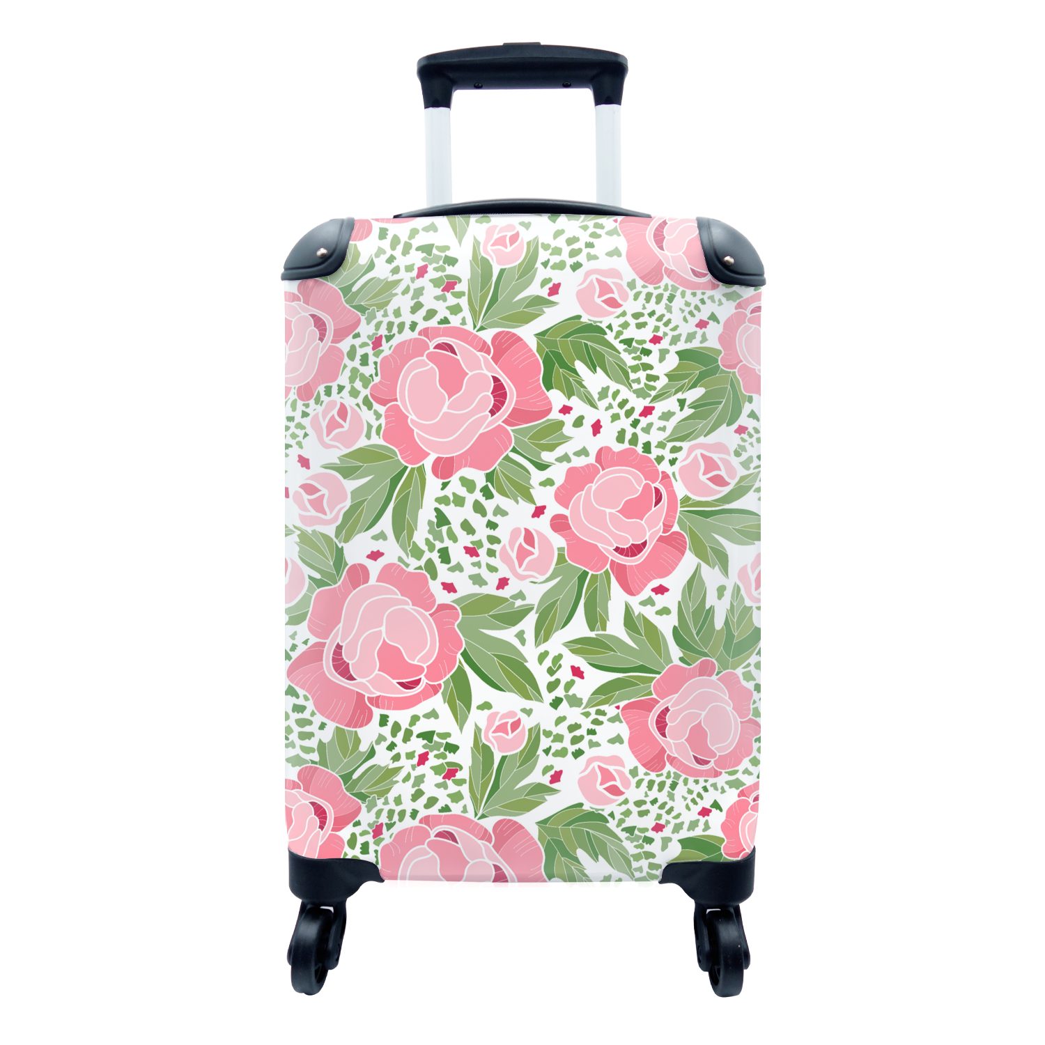 MuchoWow Handgepäckkoffer Blumen - Rosa - Muster, 4 Rollen, Reisetasche mit rollen, Handgepäck für Ferien, Trolley, Reisekoffer