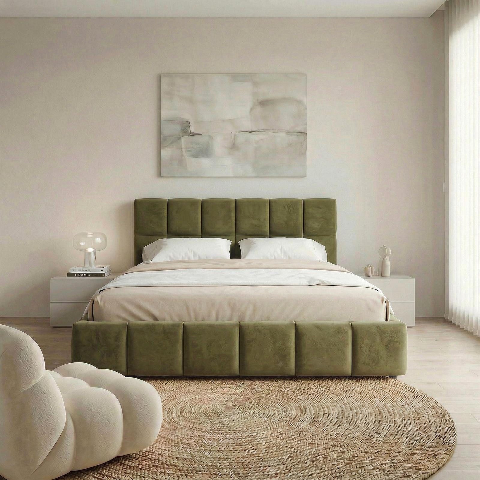 IDIMEX Polsterbett EMILIA, 140x200 cm mit Lattenrost und gepolsterter Steppung Webstoff Grün