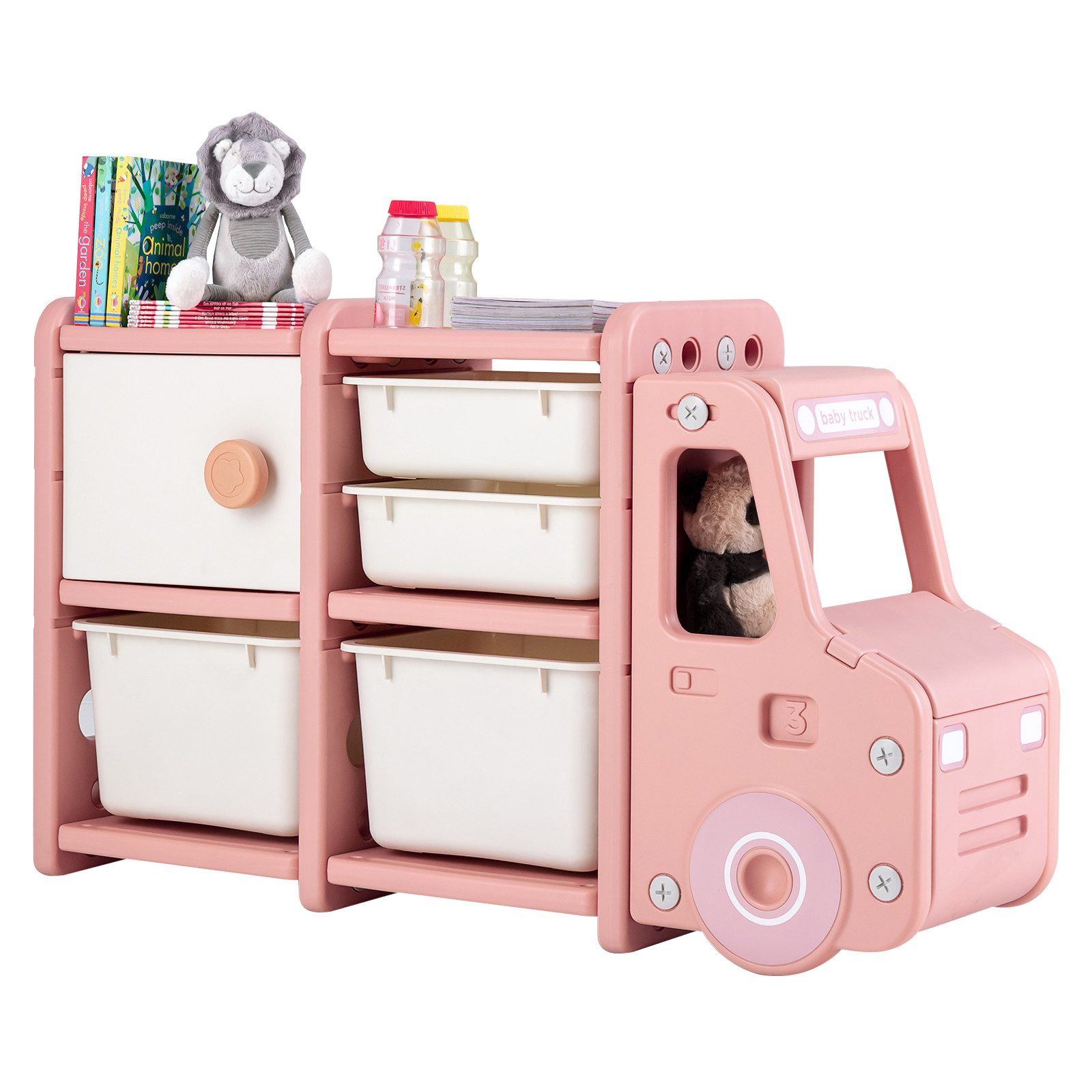 COSTWAY Spielzeugtruhe Kinderregal groß, 2 Ebenen, 110 x 32 x 66 cm günstig online kaufen