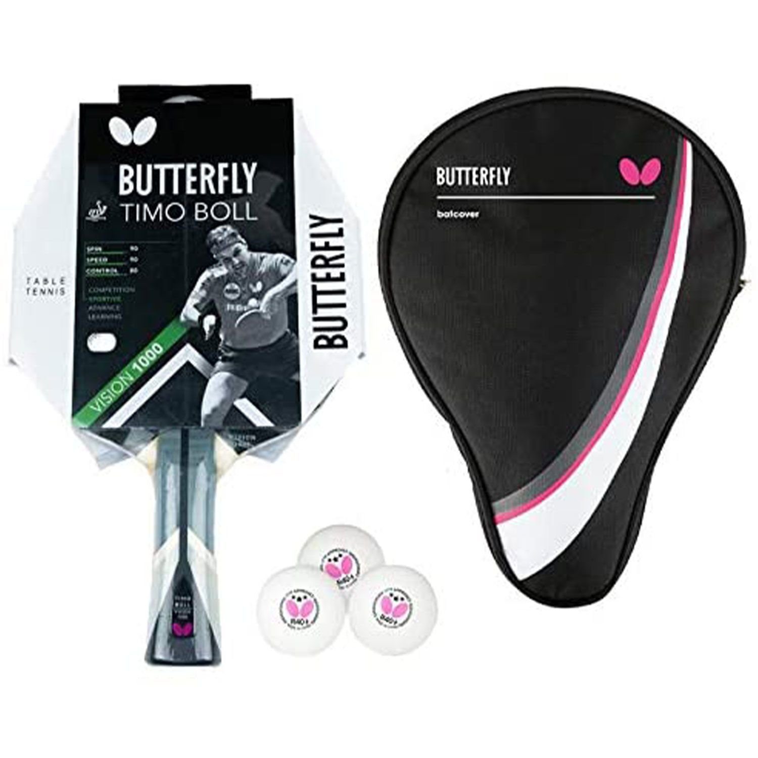 Butterfly Tischtennisschläger 1x Timo Boll Tennis Drive Racket Tischtennis + + Set Case Bat Vision 1 Tischtennisset Table Schläger Bälle, 1000