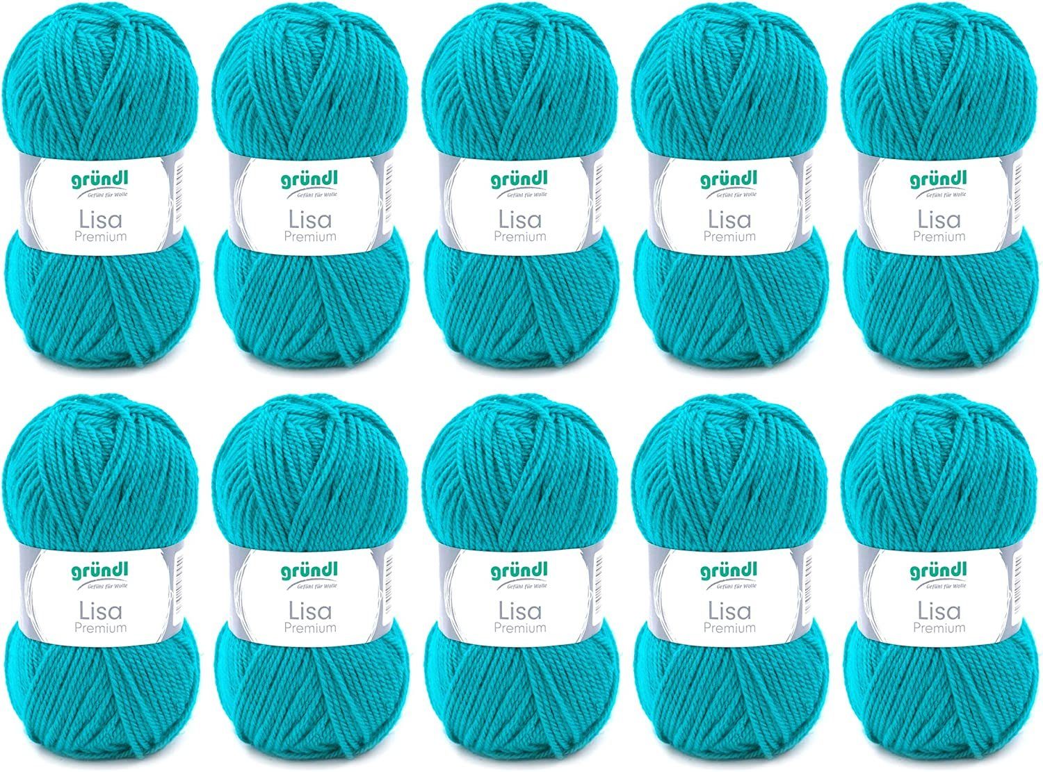 Gründl Wolle Lisa Premium Uni im 10x50g Wollpaket zum Handarbeiten Häkelwolle, (Wolle zum Stricken, Häkeln, Handarbeiten, Handstrickgarn), weich und pflegeleicht, ohne Schurwolle