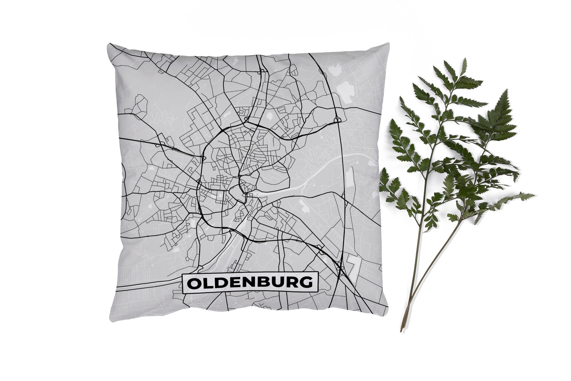 MuchoWow Dekokissen Karte - Stadtplan - Deutschland - Oldenburg - Karte, Zierkissen mit Füllung für Wohzimmer, Schlafzimmer, Deko, Sofakissen