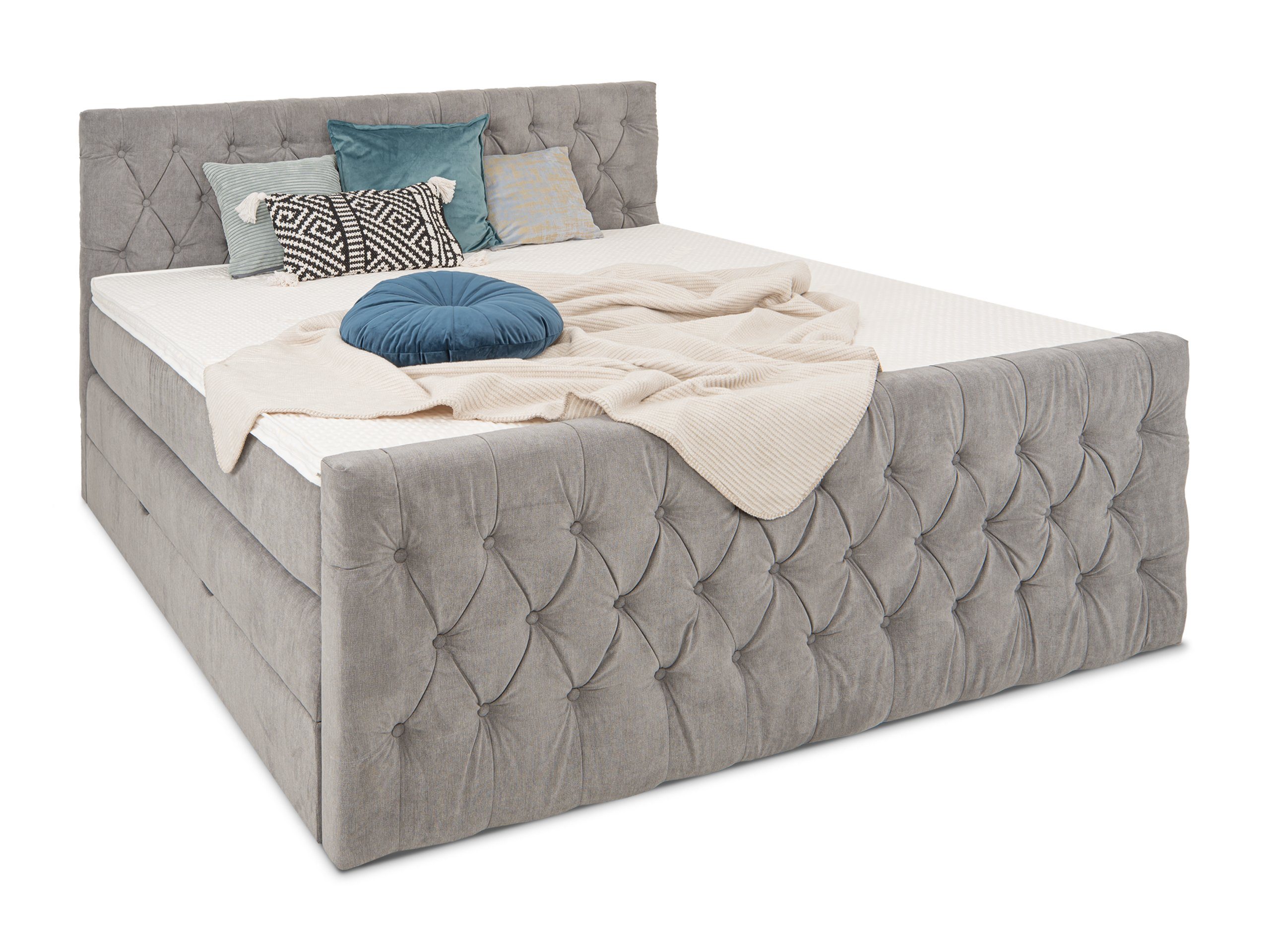 wonello Boxspringbett London, mit Bettkasten und 6 cm Kaltschaum-Topper