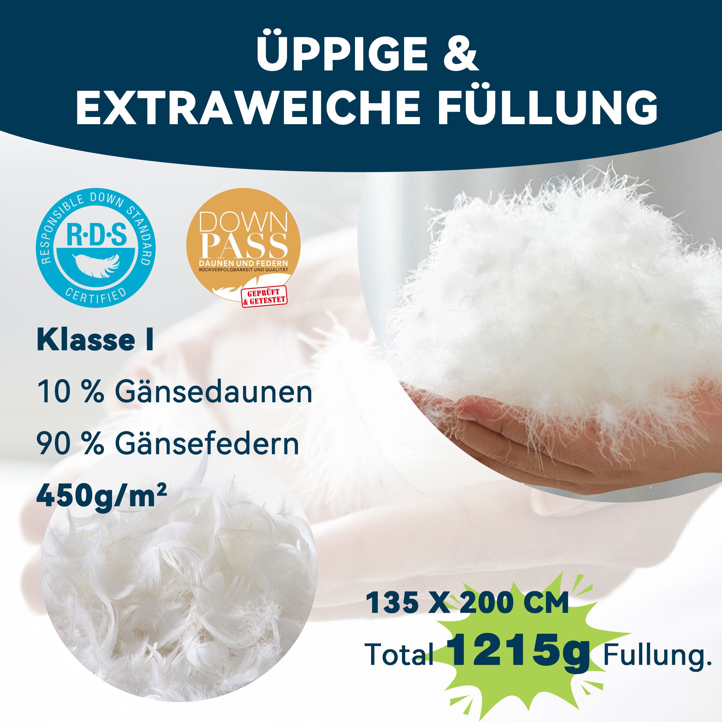 DOWNFOCUS Federbettdecke Komfort-Daunendecke mit Gänsedaunen, OEKO-TEX günstig online kaufen