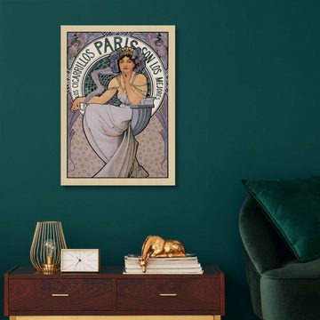 Posterlounge Holzbild Alfons Mucha, Los Cigarrillos Paris Maquette, brunette, Malerei