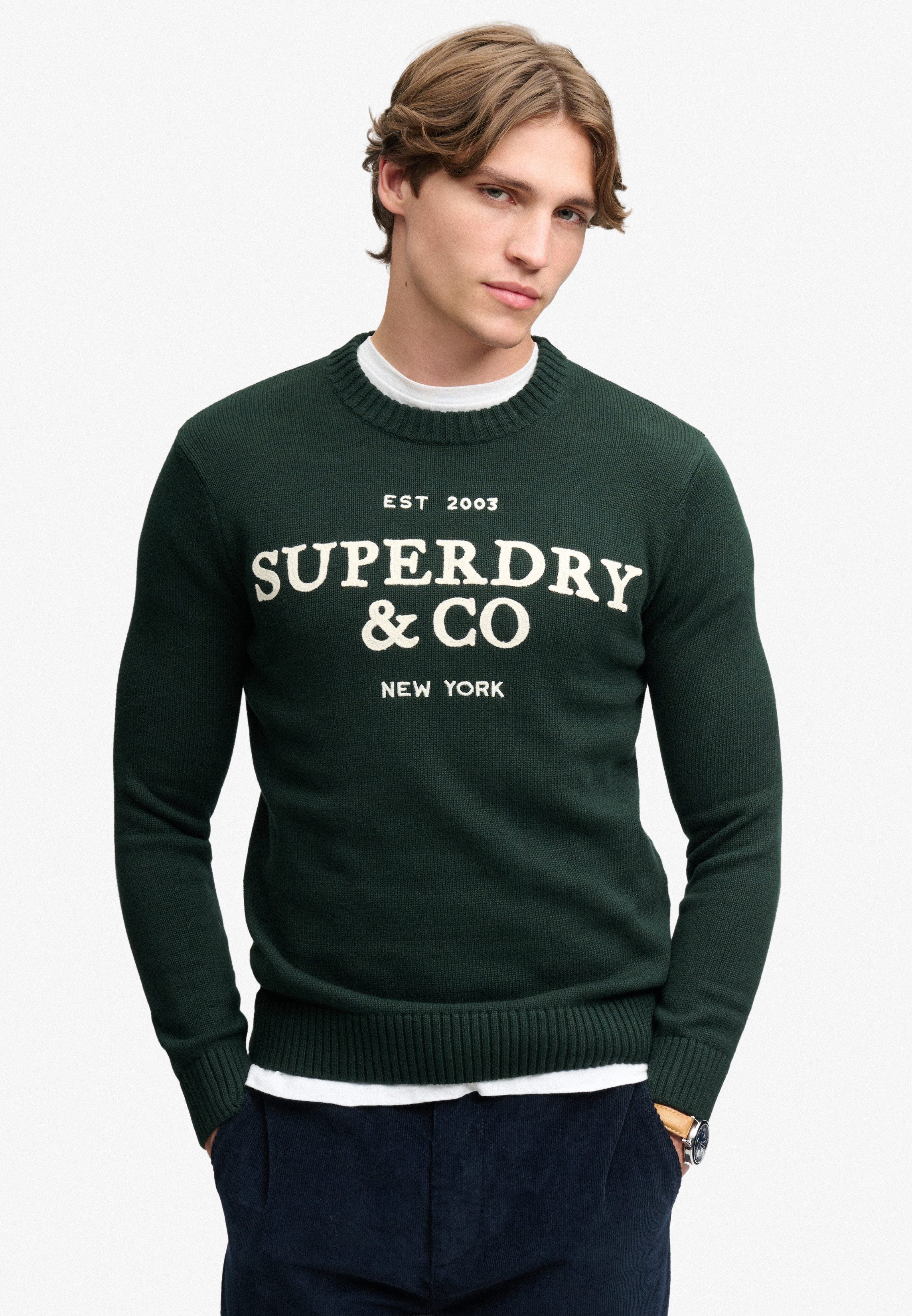 Superdry Rundhalspullover APPLIQUE GRAPHIC JUMPER Baumwolle, slim fit