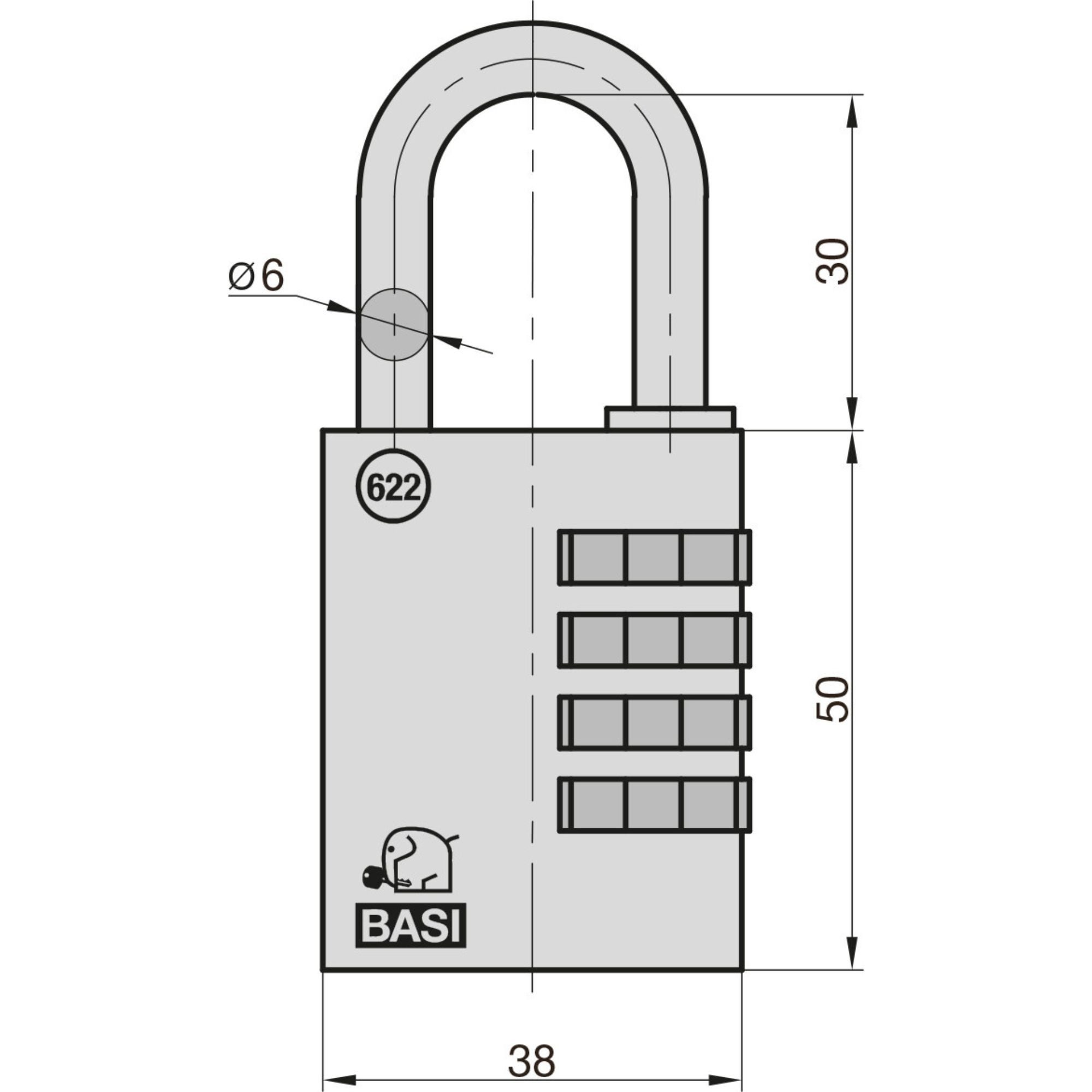 BASI Vorhängeschloss Kofferschloss, (Packung, 1-tlg), Reiseschloss 40 mm, mit 3-stelliger Zahlenkombination, Messing