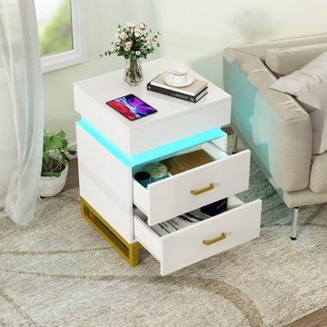 TWSOUL Nachtkonsole Nachttisch mit 3 Schubladen und LED-Licht, (L x B x H) 40 x 40 x 60 cm, RGB-Farbbeleuchtung