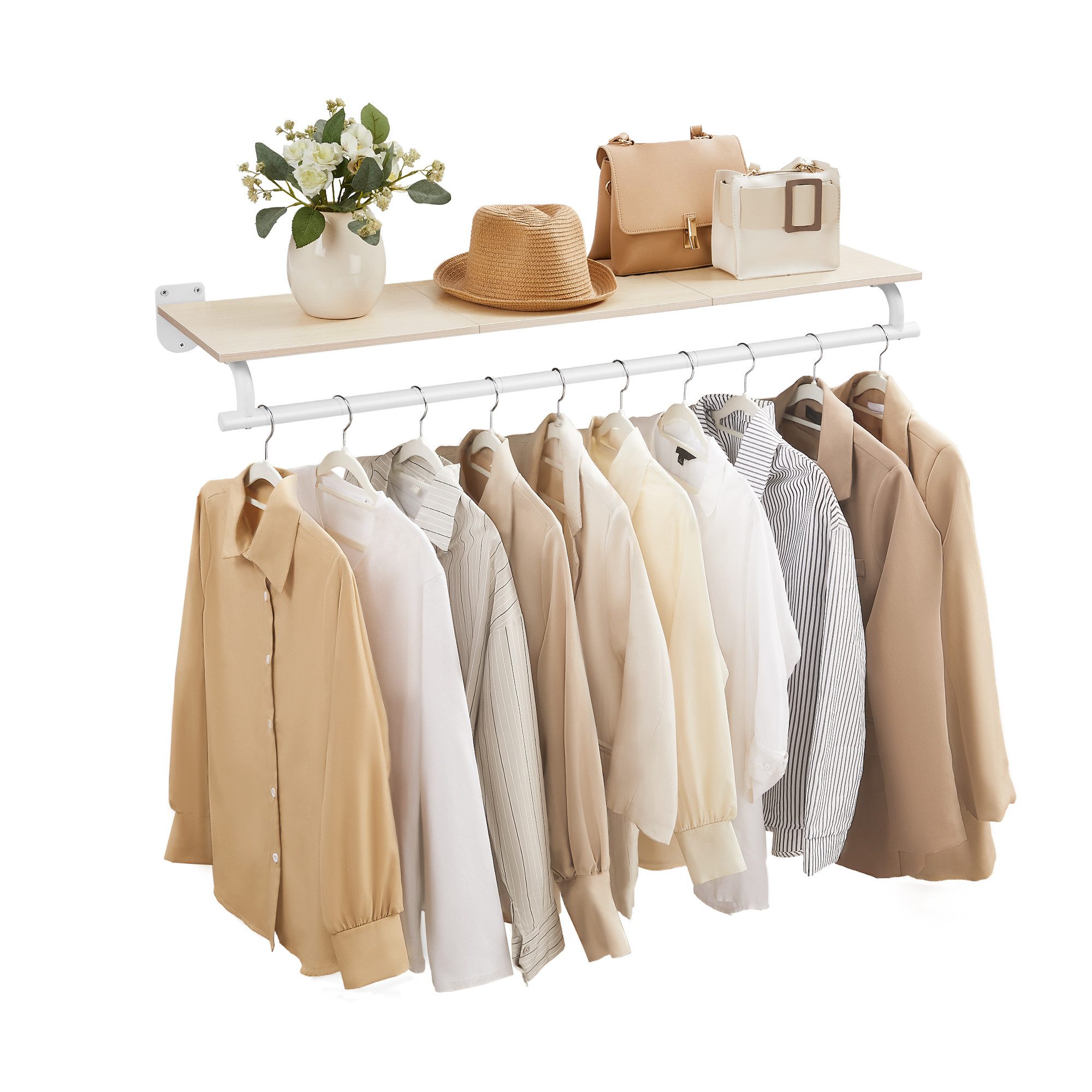 SONGMICS Wandgarderobe, Garderobe, Wandregal mit Kleiderstange, Schlafzimmer