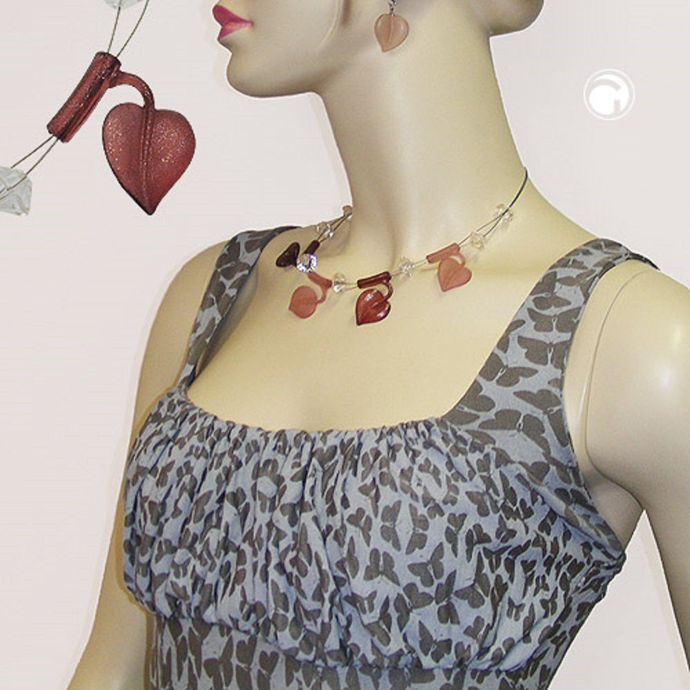 unbespielt Collier Drahtkette mit Kunststoff-Perlen in Blattform Rot-Flitter 44 cm, Modeschmuck für Damen