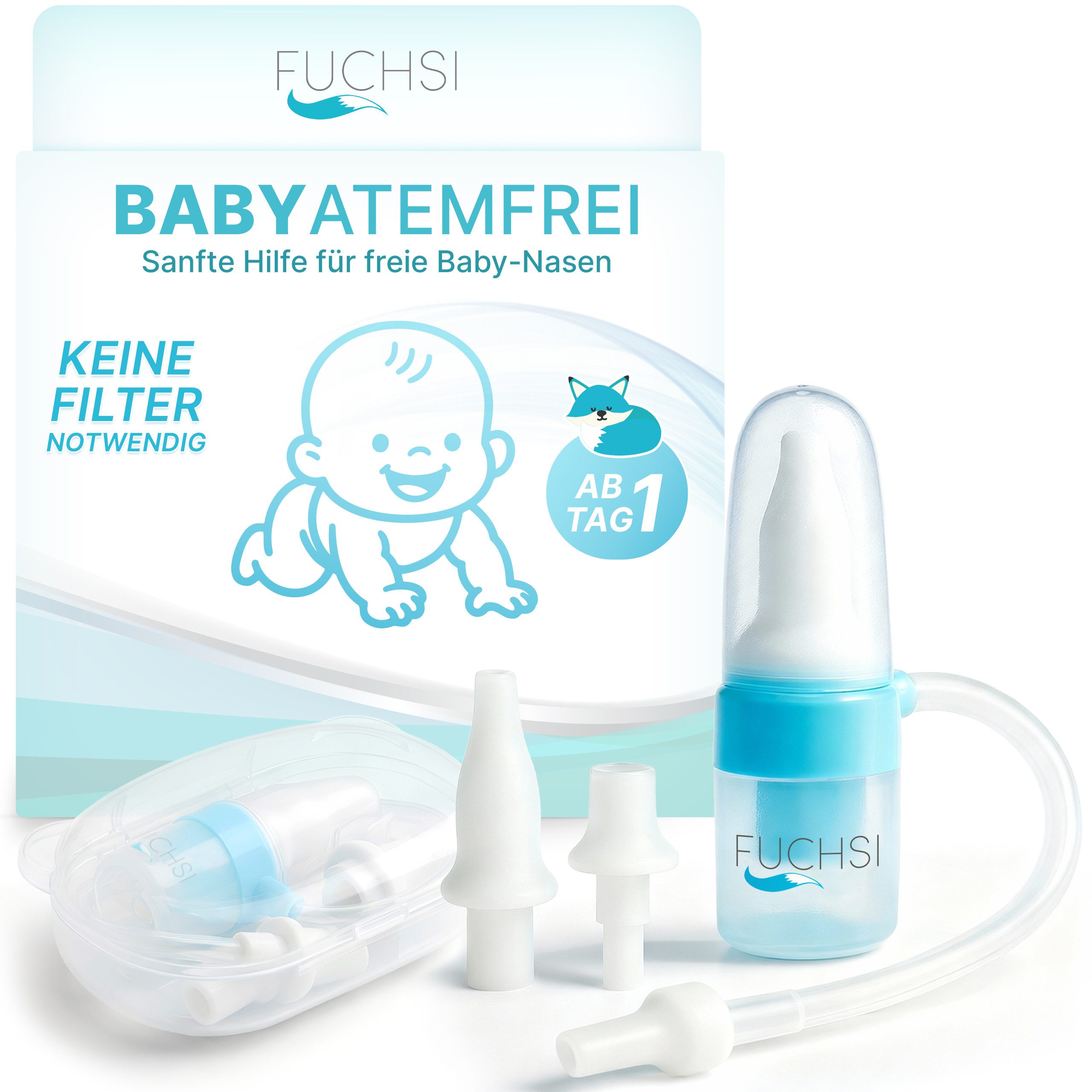 MOVOJA Nasensauger Nasensauger für Babys & Kinder, Set 1-tlg., Inkl. Extra Aufsätze, Filterlos, Wiederverwendbar
