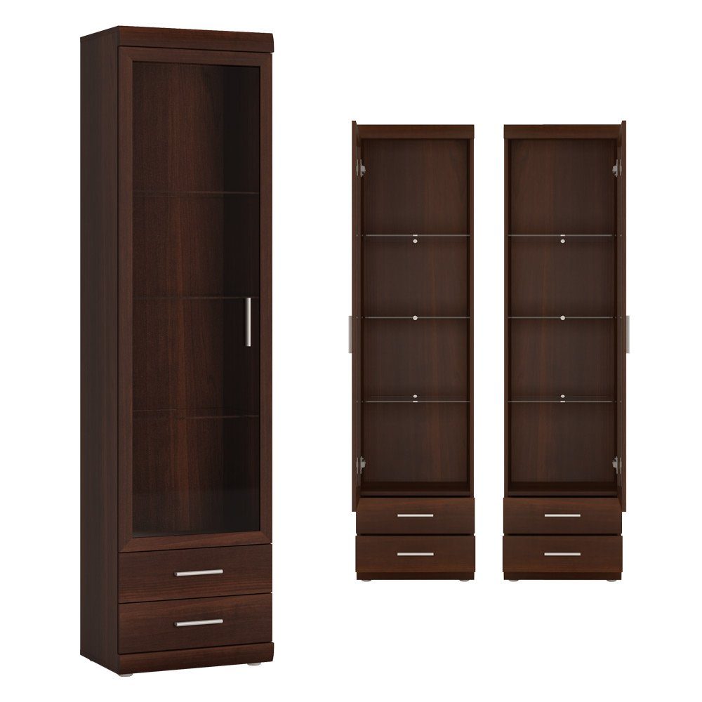 Lomadox Vitrine IMPERIA-129 Wohnzimmer schmal 50 cm Nussbaum Vitrinenschrank Schrank Glas