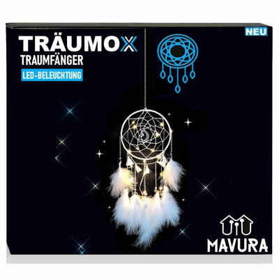 MAVURA Traumfänger TRÄUMOX Traumfänger LED Perlenfeder Dreamcatcher, beleuchtet Dekoration mit weißen Federn