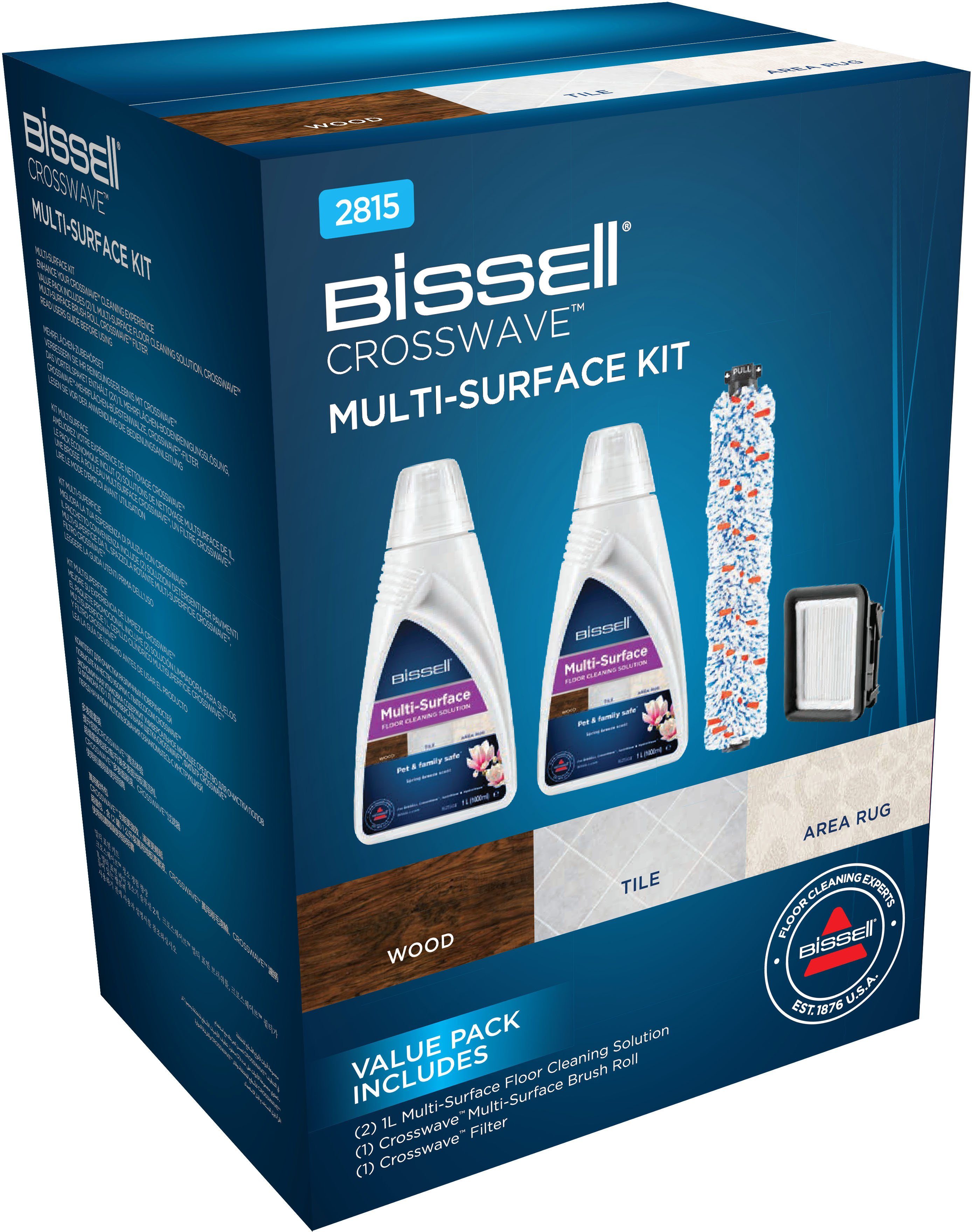 Bissell Multi Surface Clean Set Pflegeset (Set, [- 2x 1 Liter Reiniger, 1x  Bürste, 1x Filter)