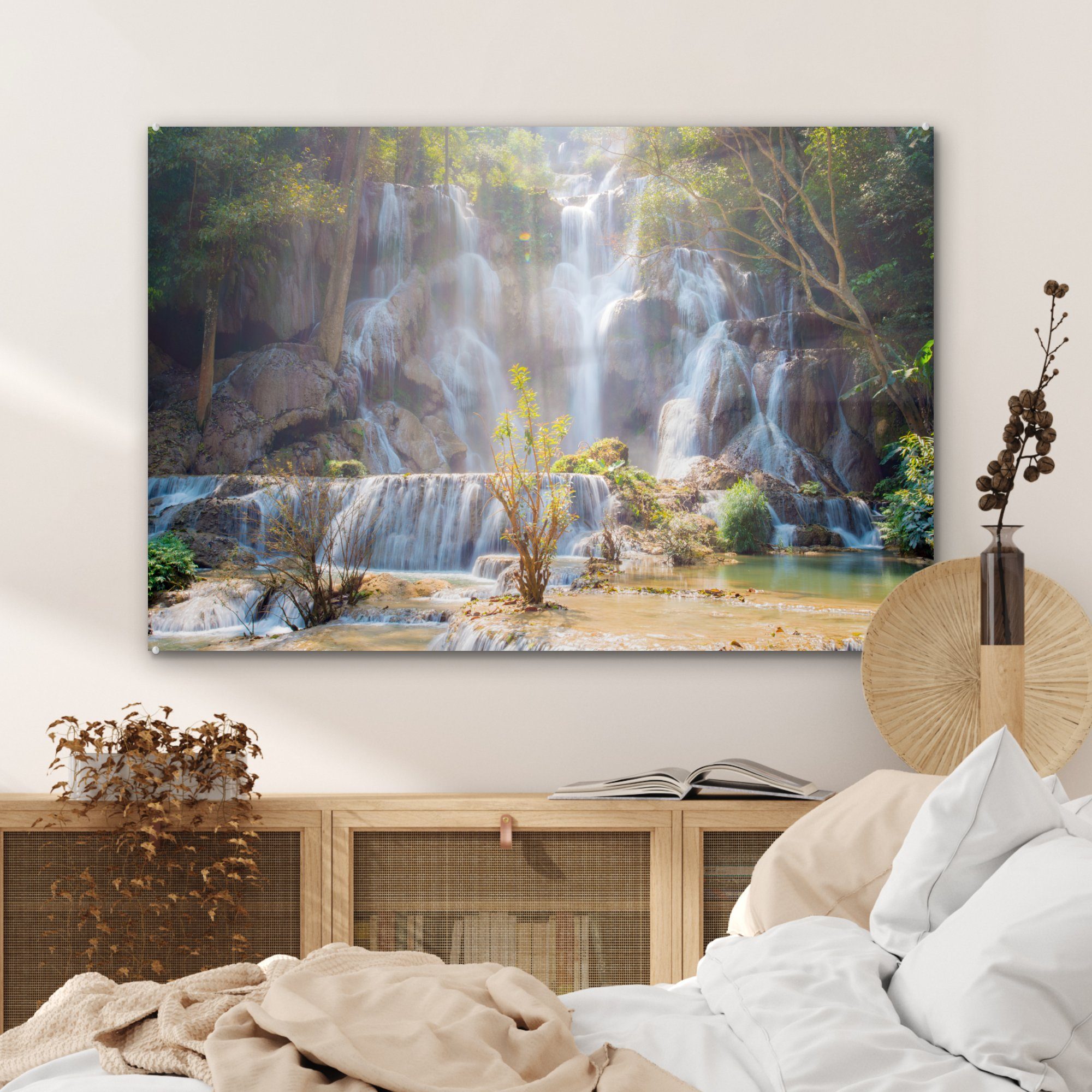 (1 Wohnzimmer St), - Acrylglasbilder MuchoWow Wasserfall - Natur, Acrylglasbild Schlafzimmer & Sonne