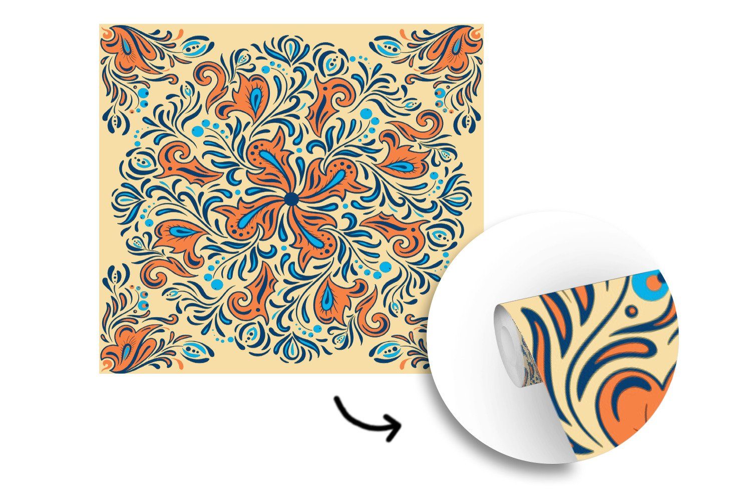 - Wohnzimmer Matt, - Wandtapete für MuchoWow - Blütenblätter Muster, St), Orange bedruckt, (5 Fototapete Blume Vinyl Tapete oder Schlafzimmer,