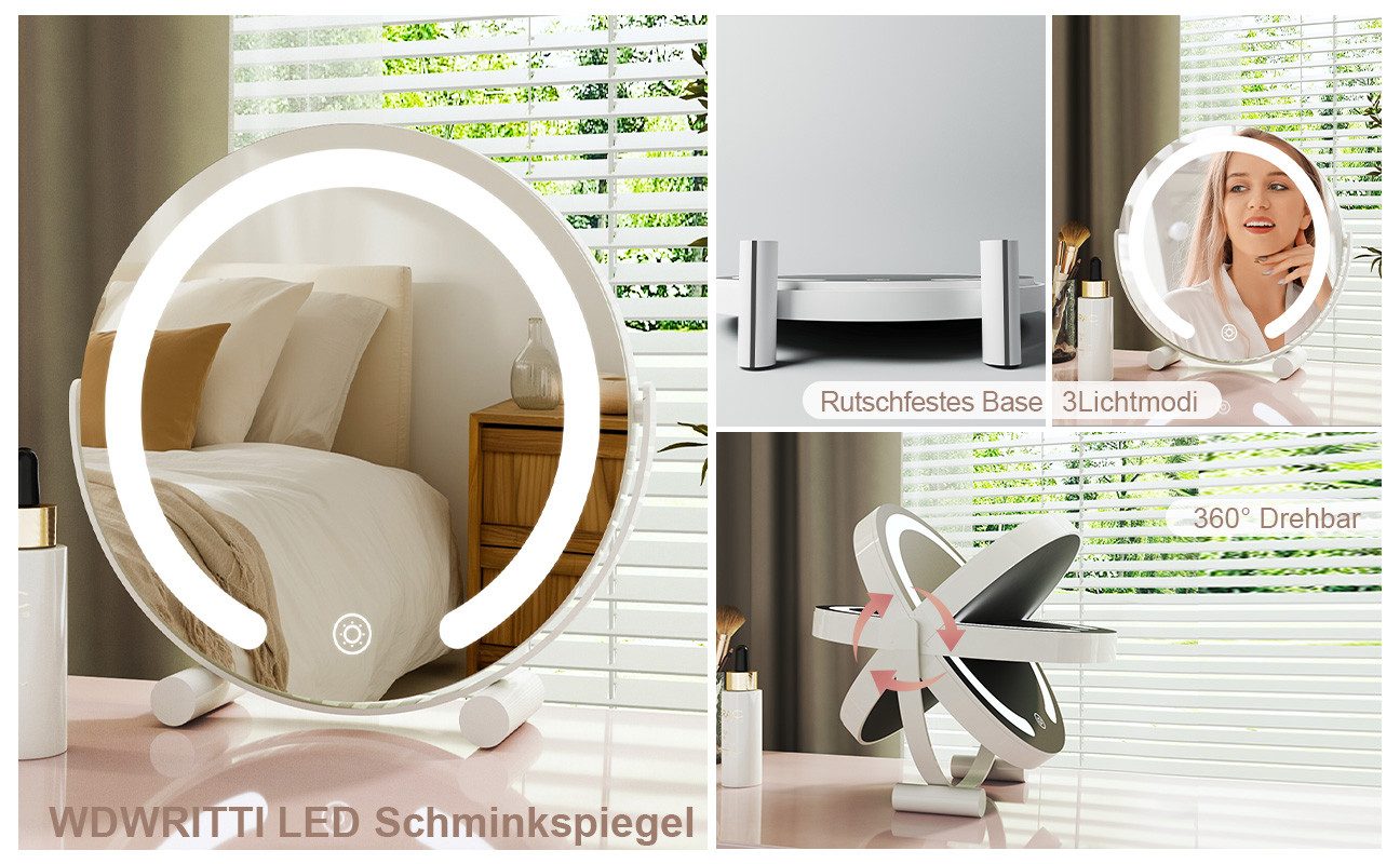 WDWRITTI Schminkspiegel Kosmetikspiegel LED Tisch mit Beleuchtung (Makeup S günstig online kaufen