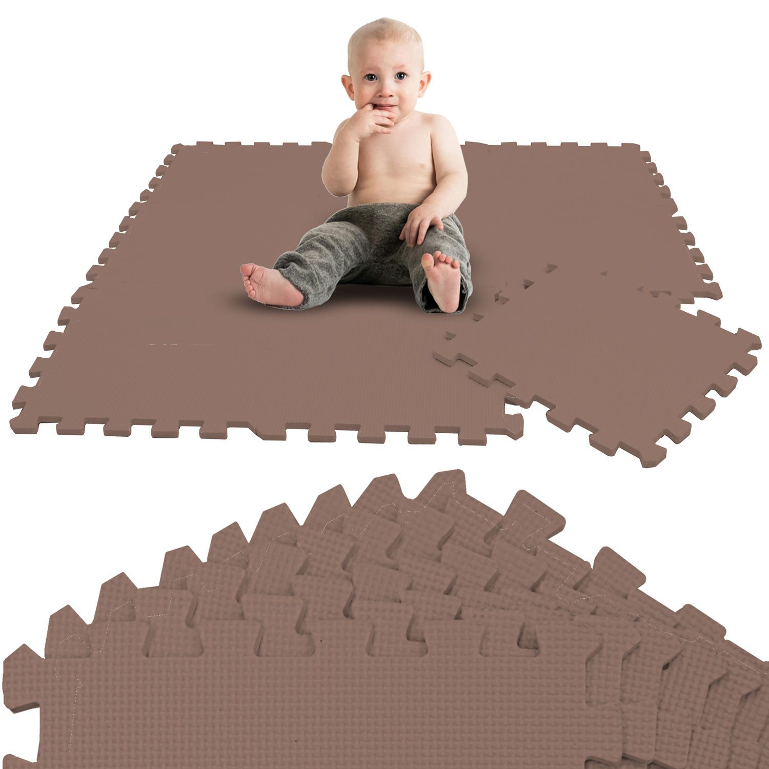 LittleTom Puzzlematte 9 Teile Baby Kinder Puzzlematte ab Null 30x30 cm, Baby Kinder Puzzlematte braun