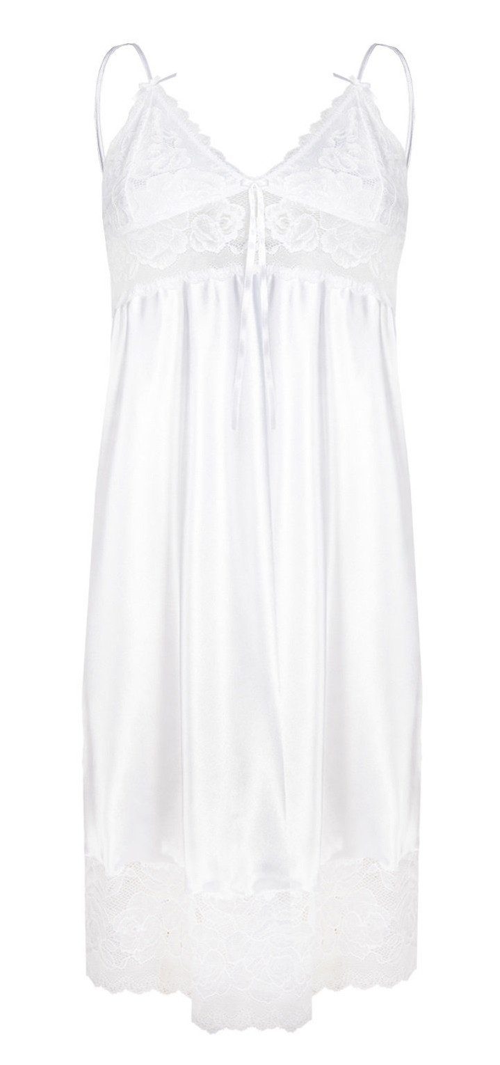 Negligé klassisches Nachthemd in Satin-Optik mit Spitze