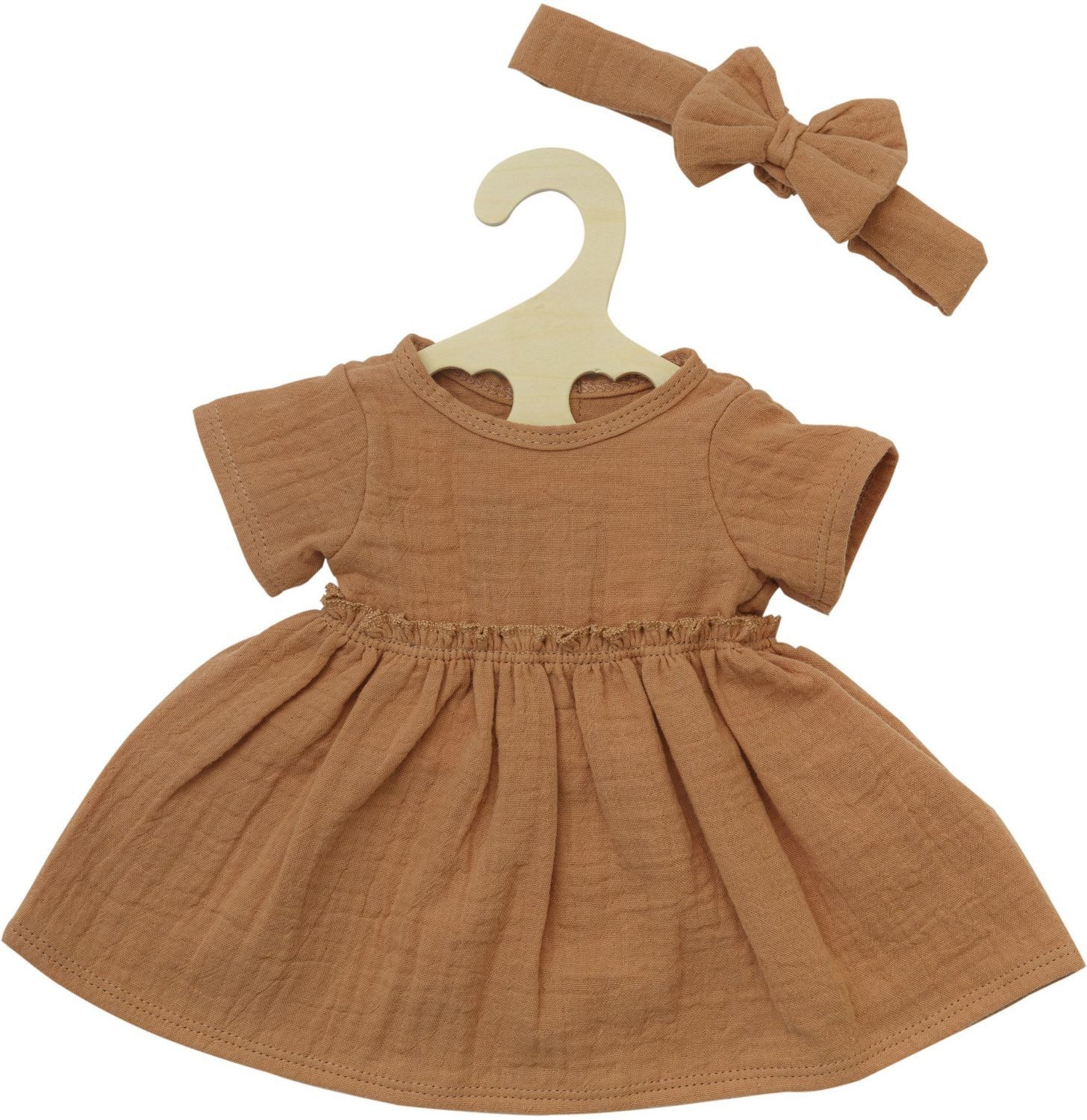 Heless Puppen Accessoires-Set Puppenkleid aus 100 % Bio-Baumwolle mit Rüschen und Haarband, karamell