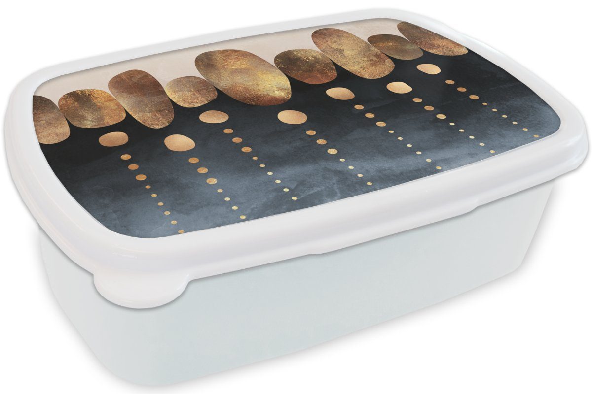 MuchoWow Lunchbox Gold - für Erwachsene, (2-tlg), - Abstrakt Kunststoff, und und für Luxus, weiß Brotdose, Brotbox Mädchen Kinder Jungs