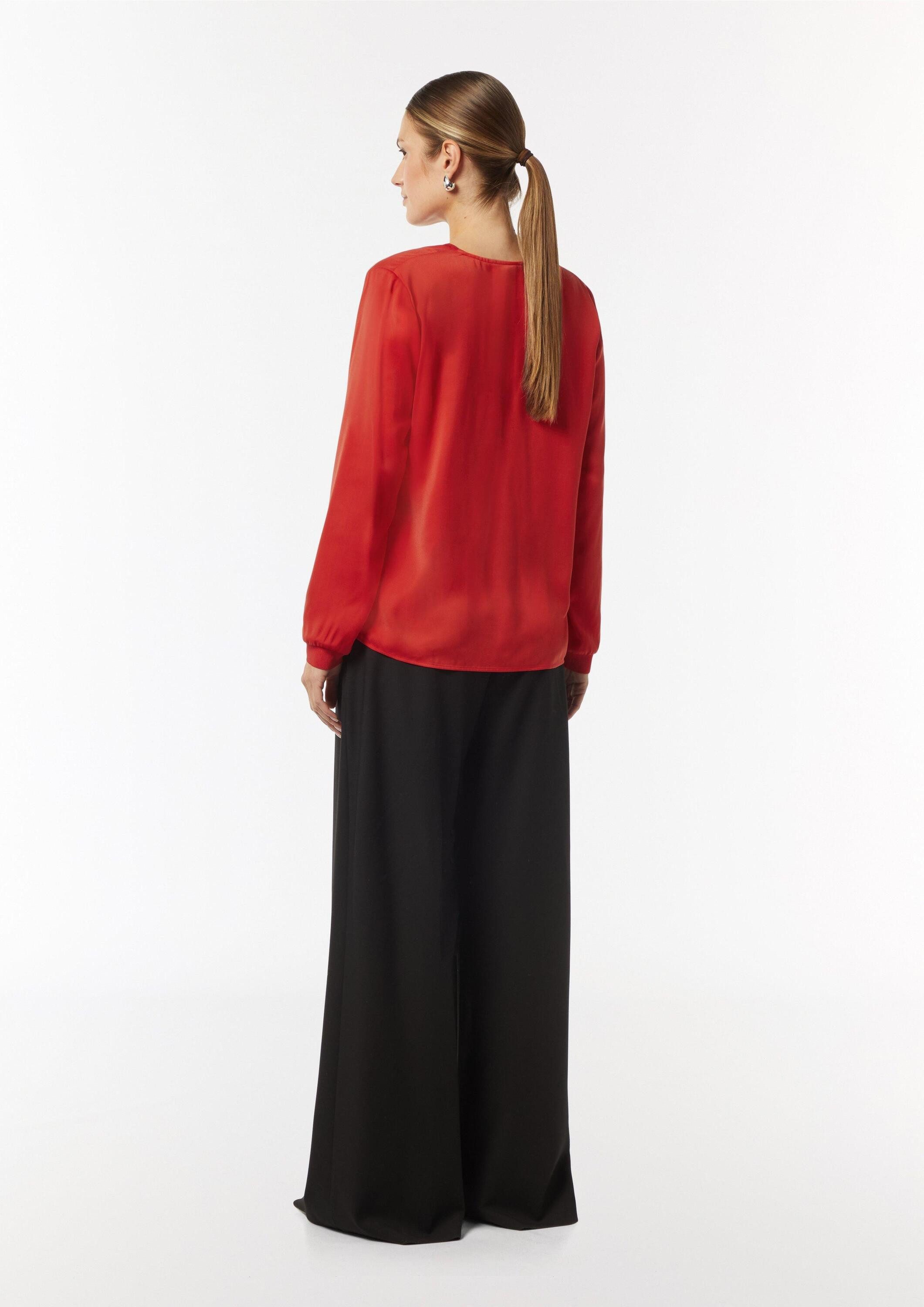 comma Langarmbluse Bluse Satin-Bluse mit Rippbündchen